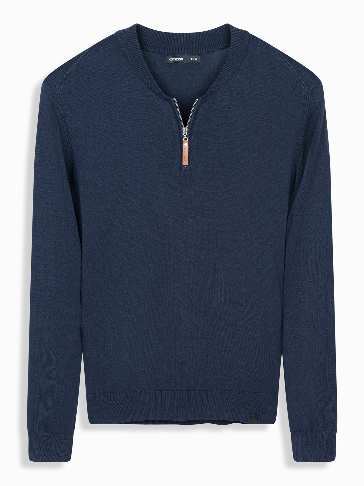 Ombre Men&#039;s sweater with viscose and spread neckline - navy blue