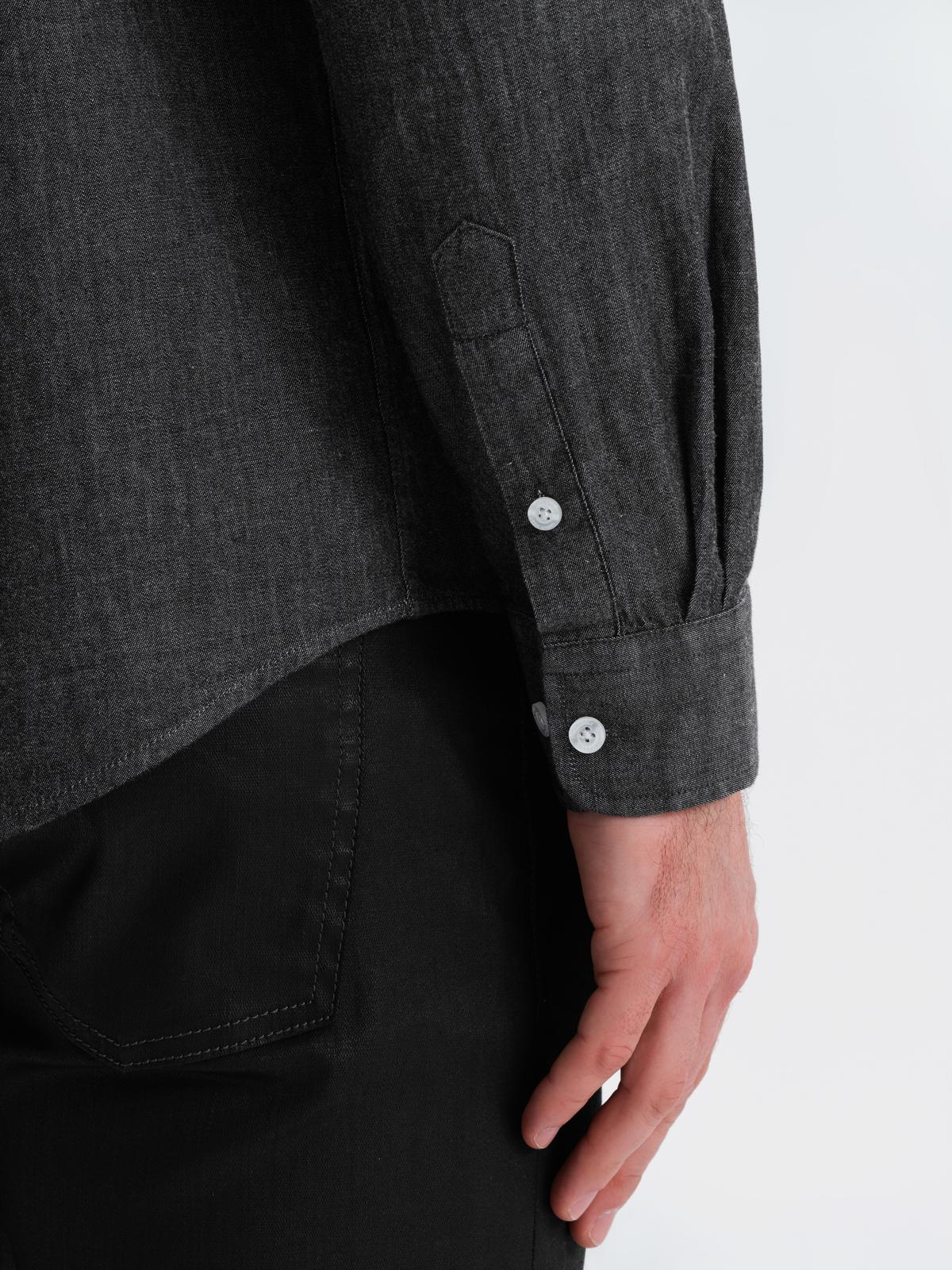 Ombre Men&#039;s denim shirt with embroidered pocket - black