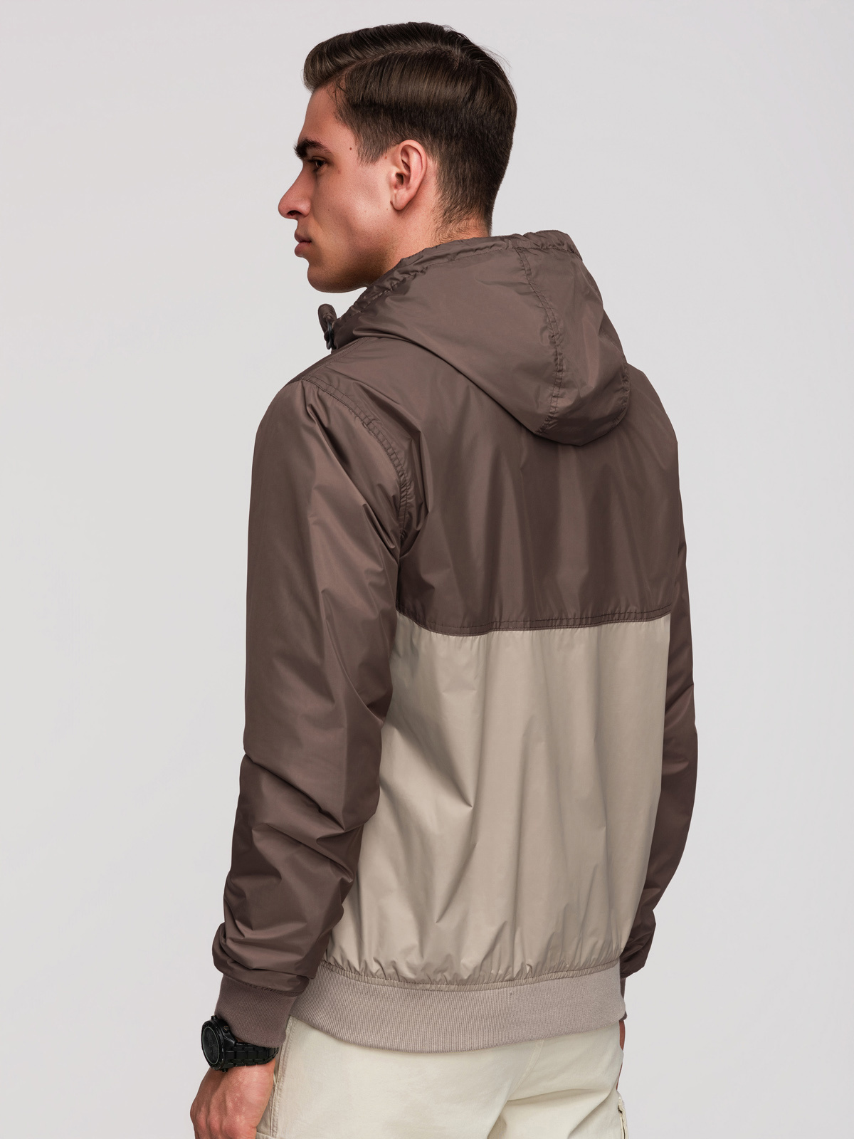 Ombre Lightweight colorful men's sports jacket with fleece - beige and dark brown