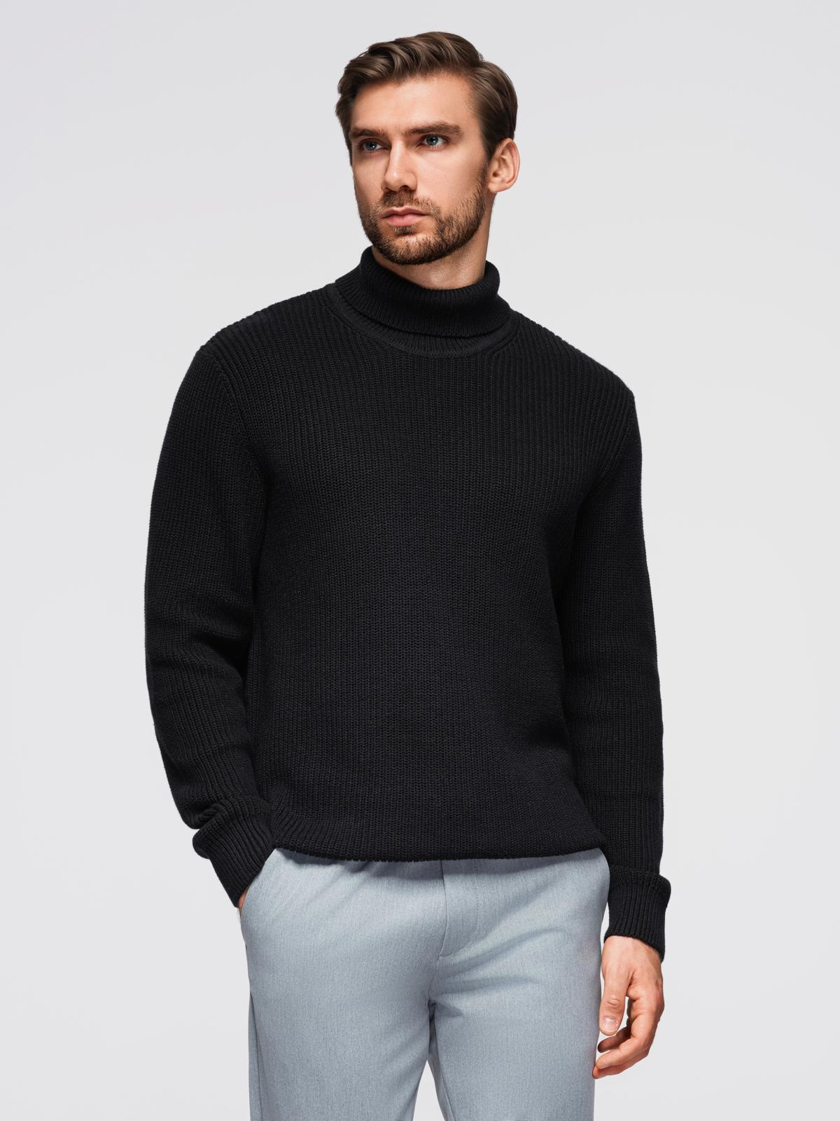 Ombre Men's classic cotton turtleneck sweater - black