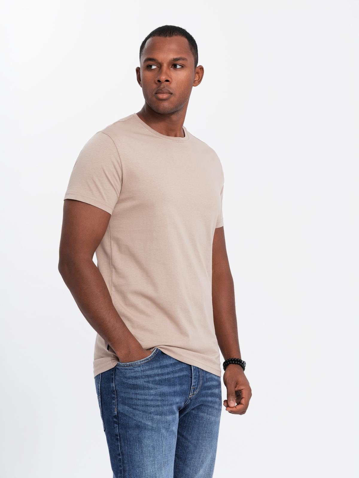 Ombre Set of men's BASIC cotton shirts with round neckline - black/gray/sand