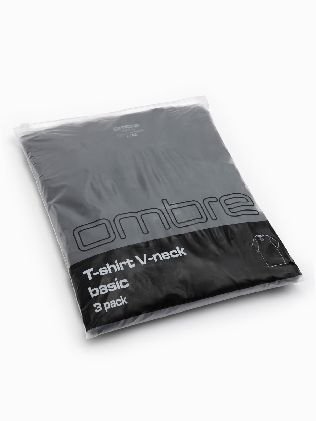 Ombre BASIC men's cotton V-neck t-shirt set - 3x black
