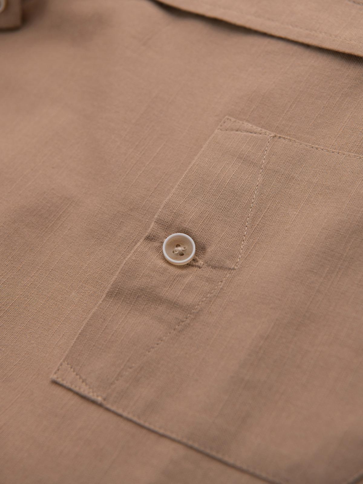 Ombre Men's linen shirt with classic collar and pockets REGULAR FIT - light brown