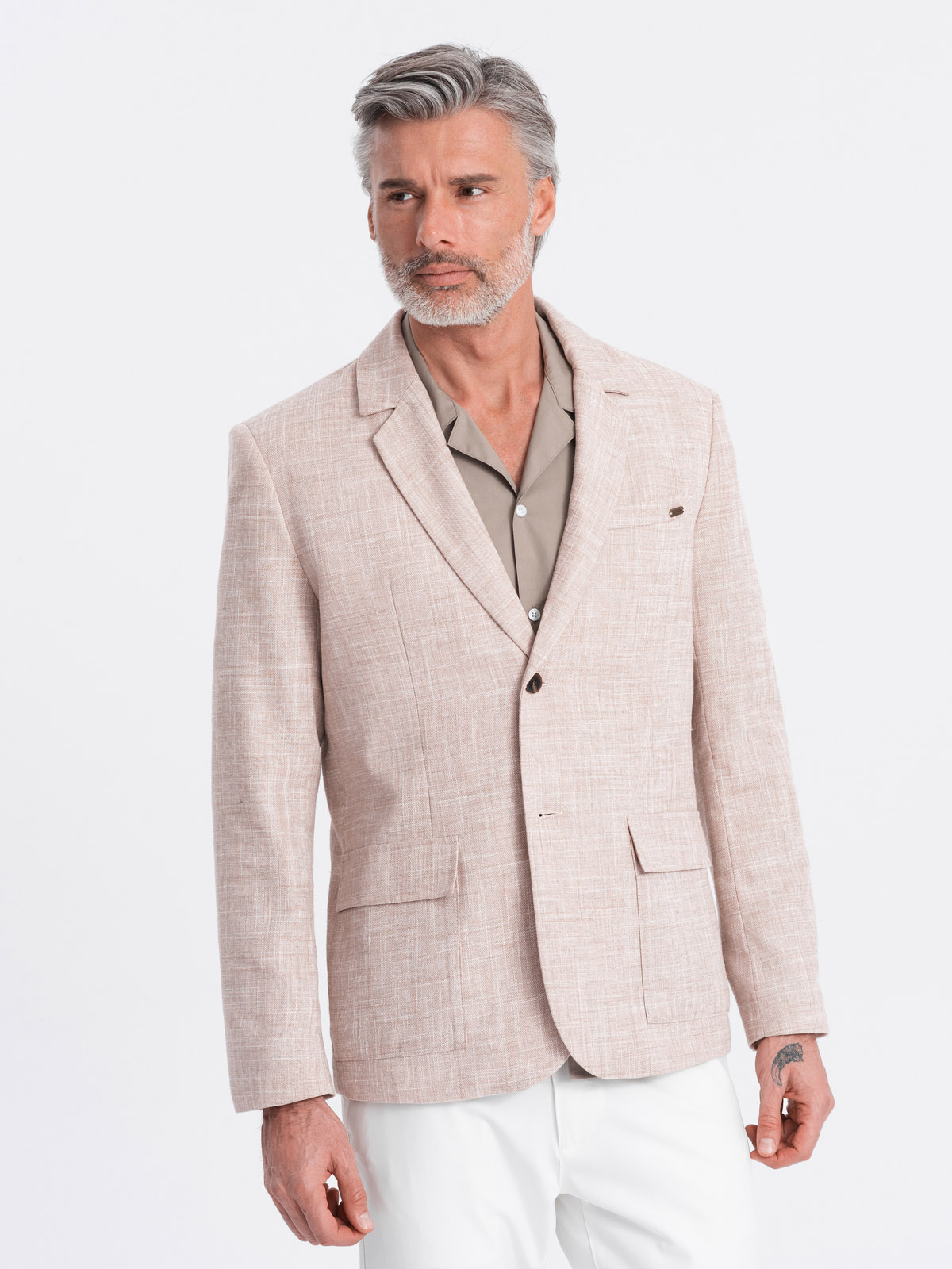 Ombre Men&#039;s REGULAR cut jacket with linen - light beige