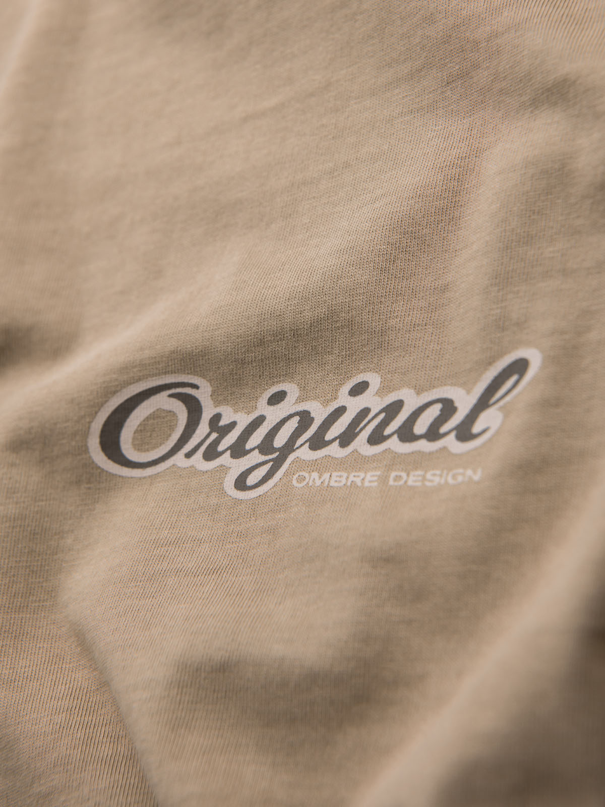 Ombre Cotton T-shirt with print on chest and back - dark beige