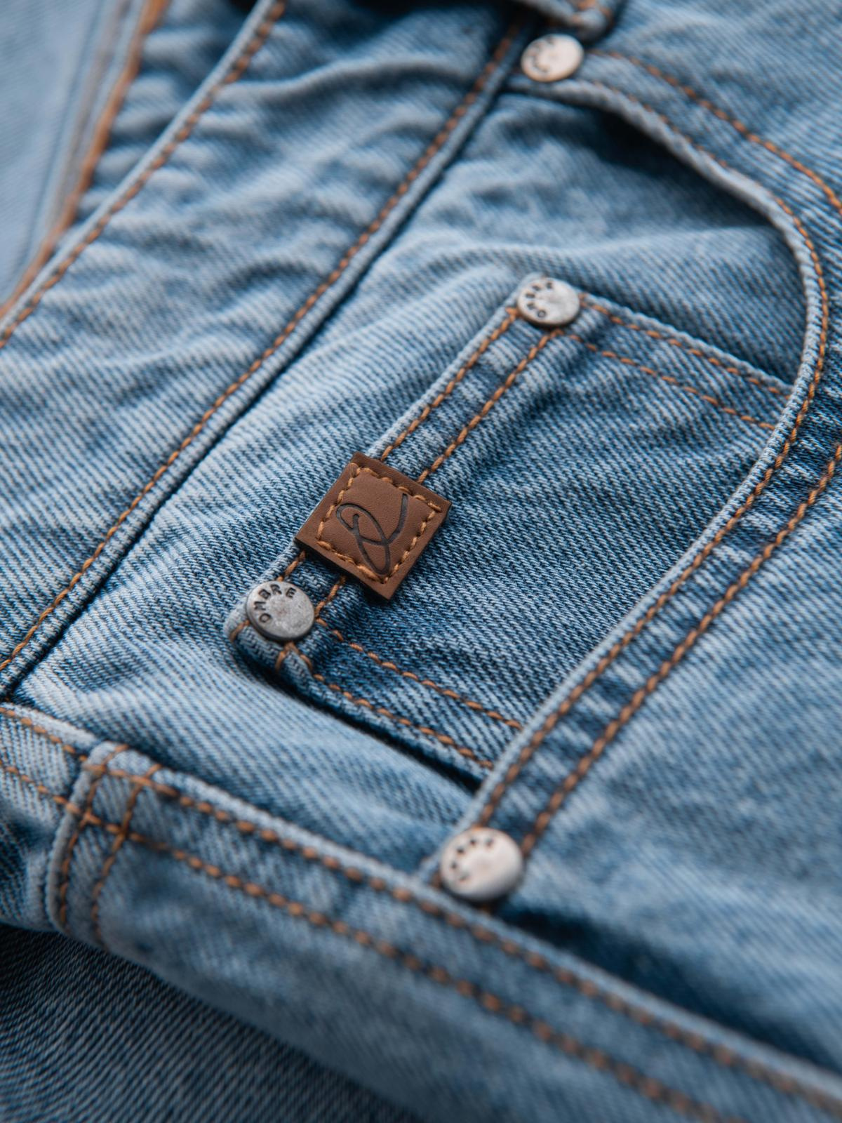 Ombre Men's short denim shorts with rips and holes - light blue