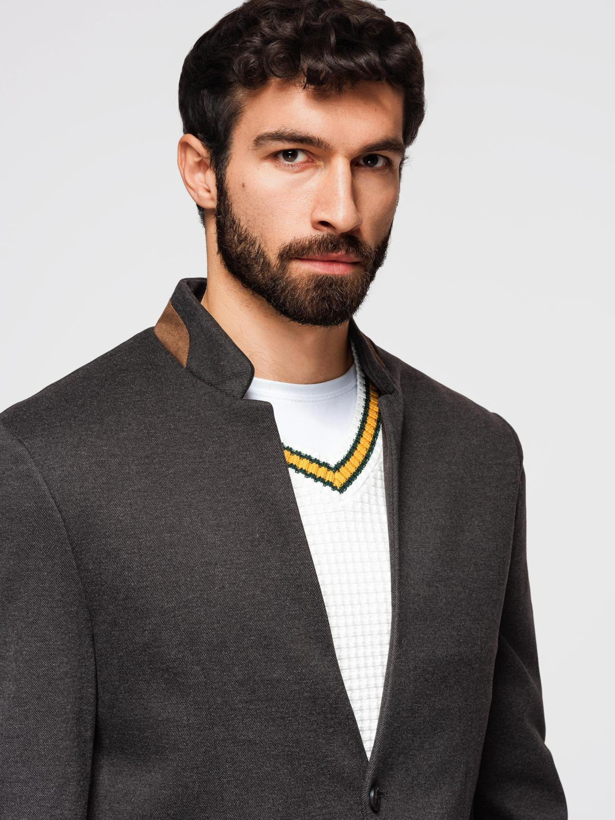 Ombre Men's melange rayon jacket with stand-up collar - black melange