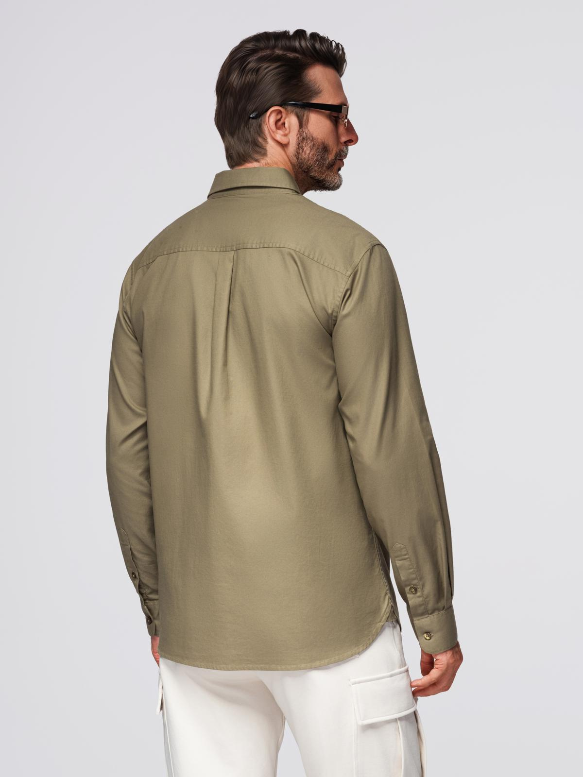 Ombre Men's cotton shirt with pocket REGULAR FIT - olive