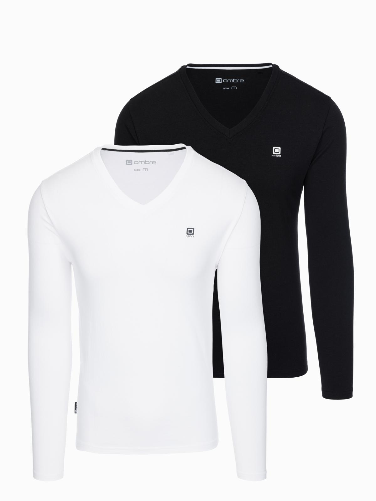 Ombre Set of mens SLIM FIT longsleeves with V neckline and logo 2-pack