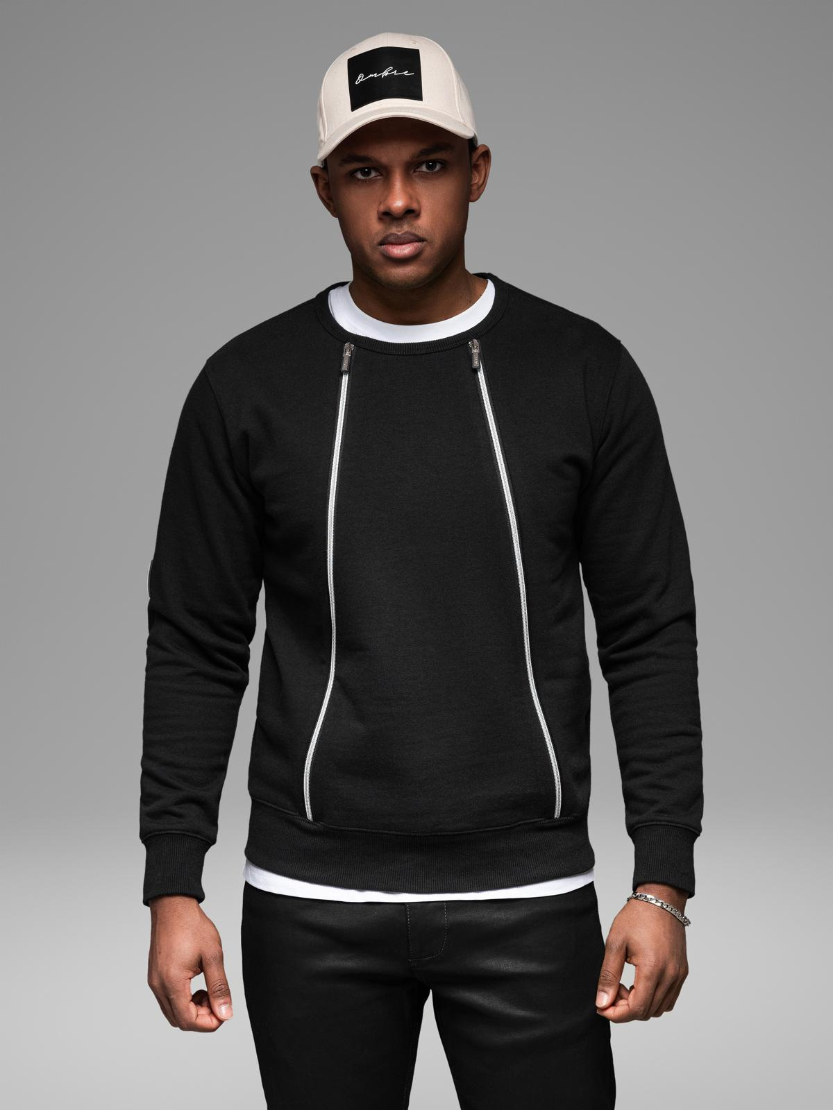 Ombre Men&#039;s sweatshirt with decorative front zips - black