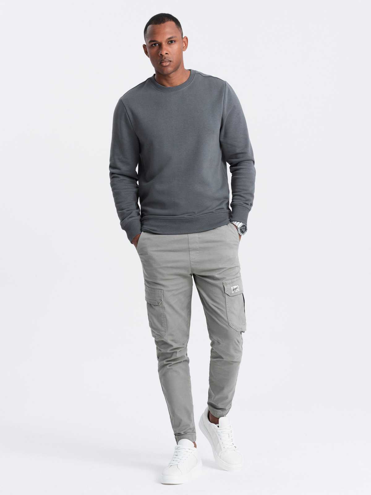 Ombre BASIC Men's Non-stretch Cotton Sweatshirt - Graphite