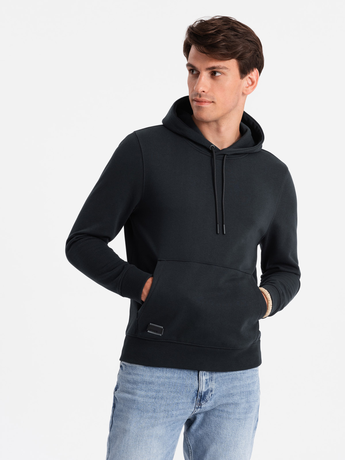 Ombre Men&#039;s BASIC cotton kangaroo hooded sweatshirt - black