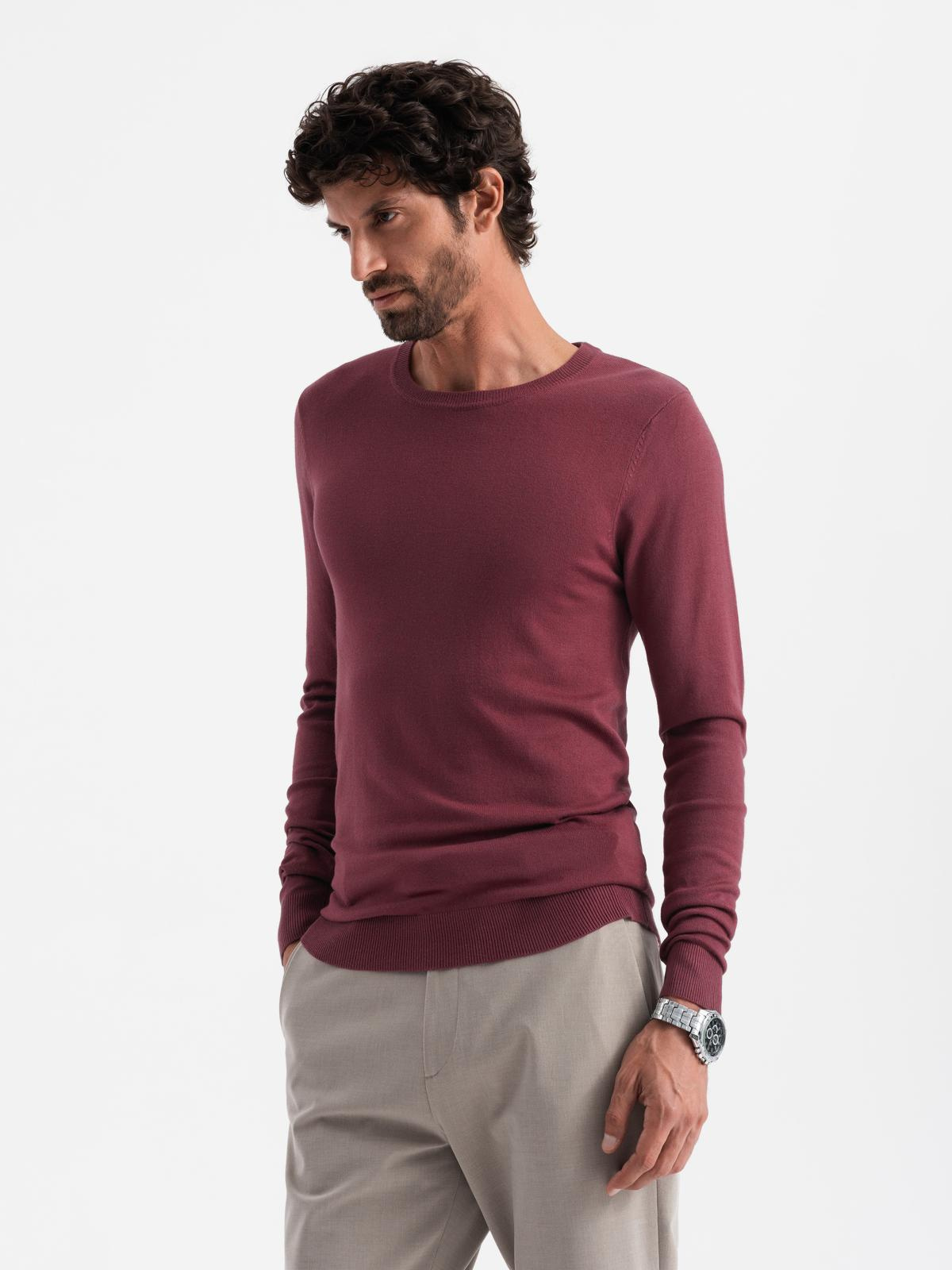 Ombre BASIC men&#039;s viscose classic sweater with round neckline - maroon