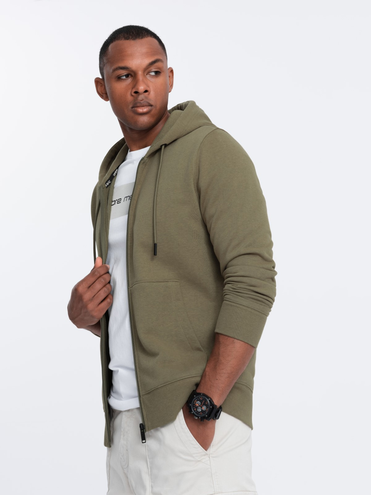 Ombre BASIC men&#039;s cotton stretch sweatshirt - olive