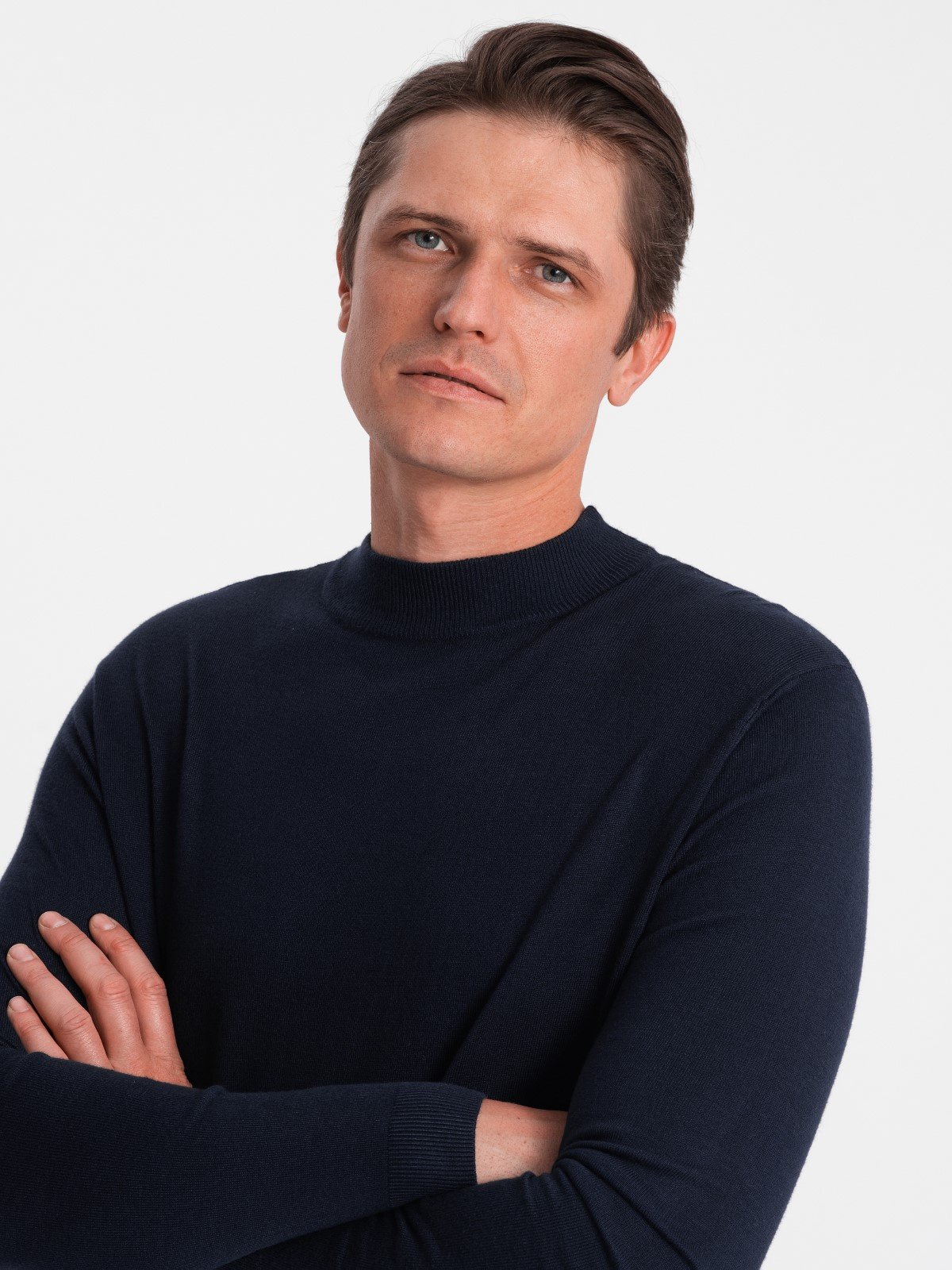 Ombre Men&#039;s knitted half-golf with viscose - navy blue