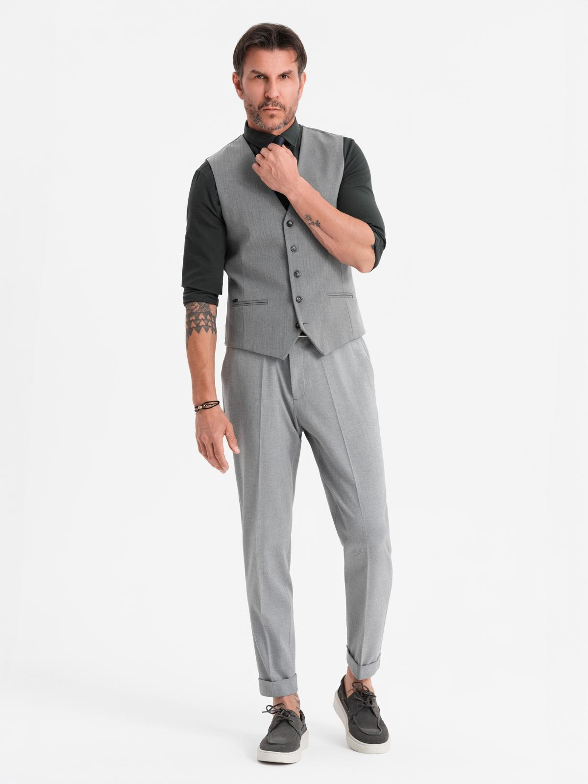 Ombre Elegant men&#039;s SLIM FIT herringbone vest - grey