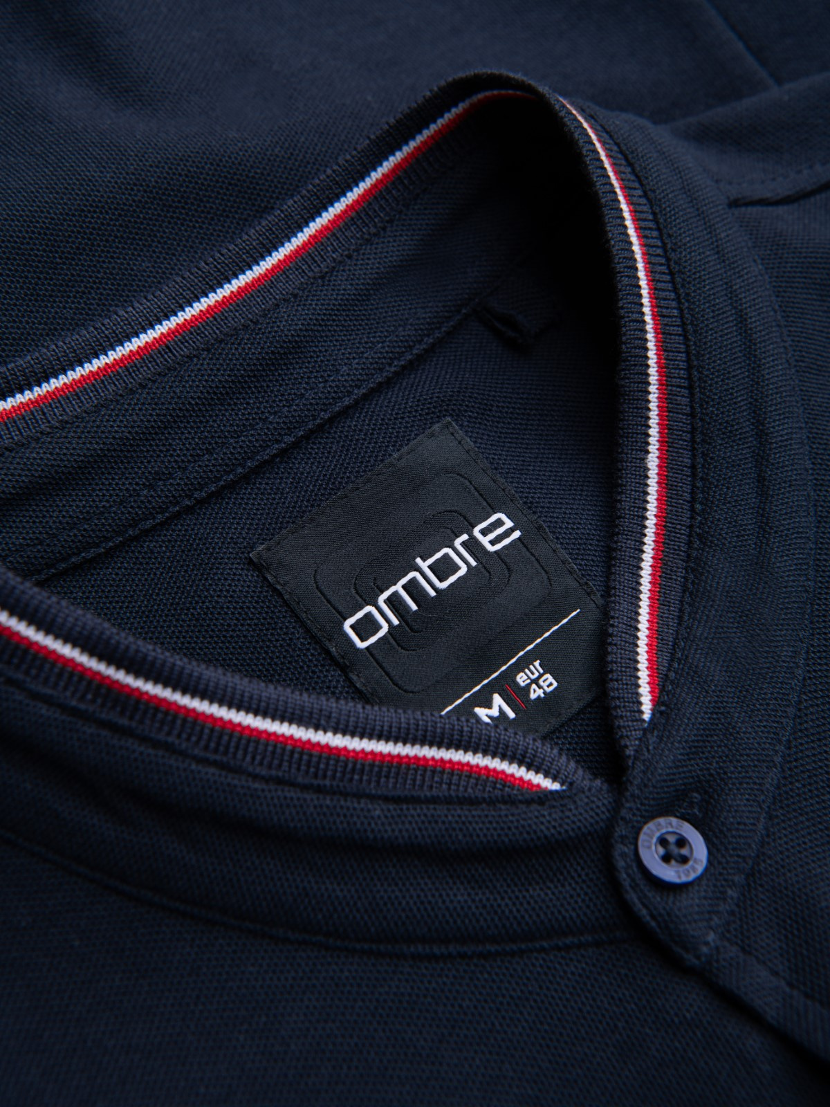 Ombre Men's knitted shirt with short sleeves and collared collar - navy blue