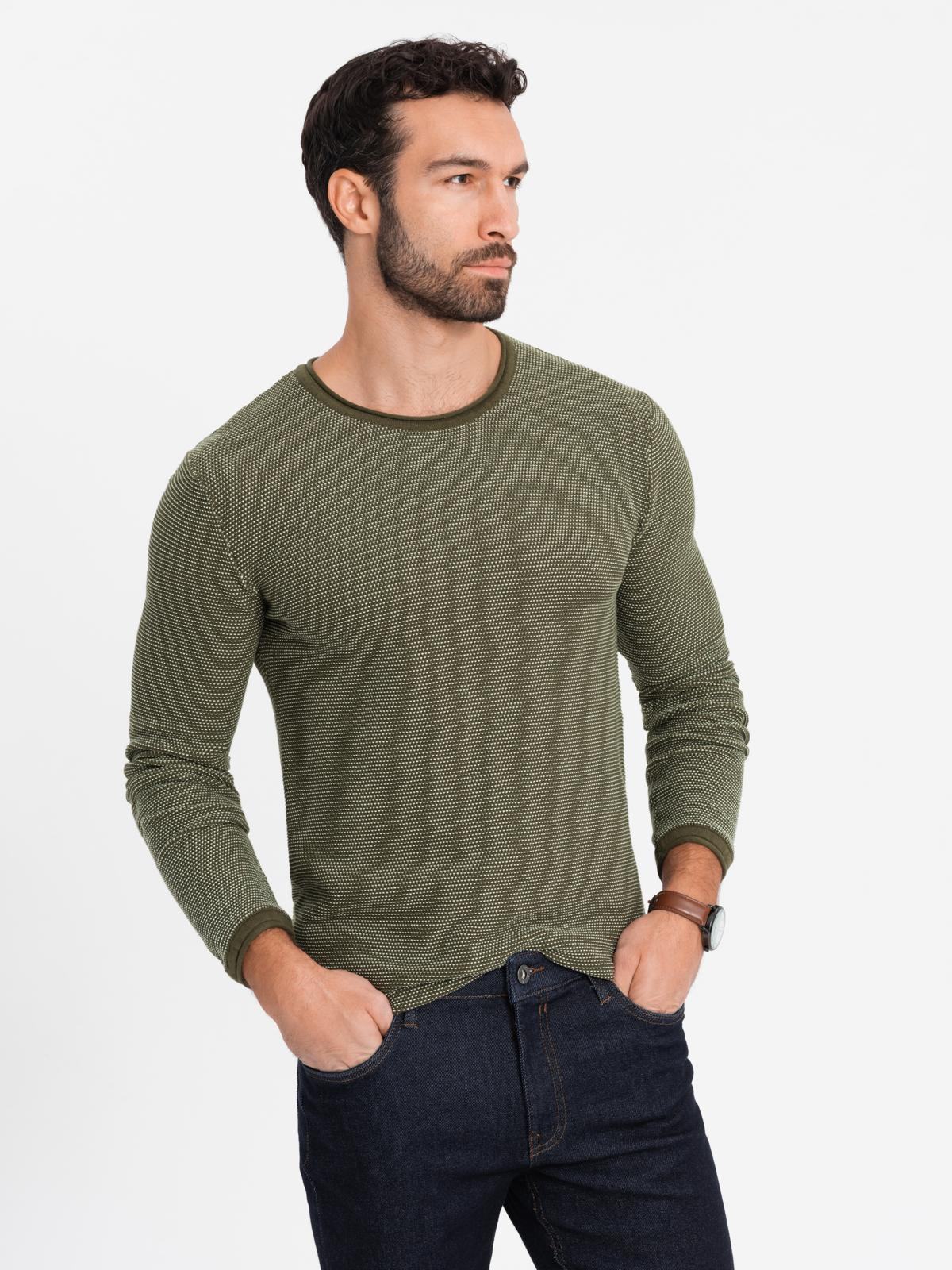 Ombre Mens knitted sweater with structured dots - olive