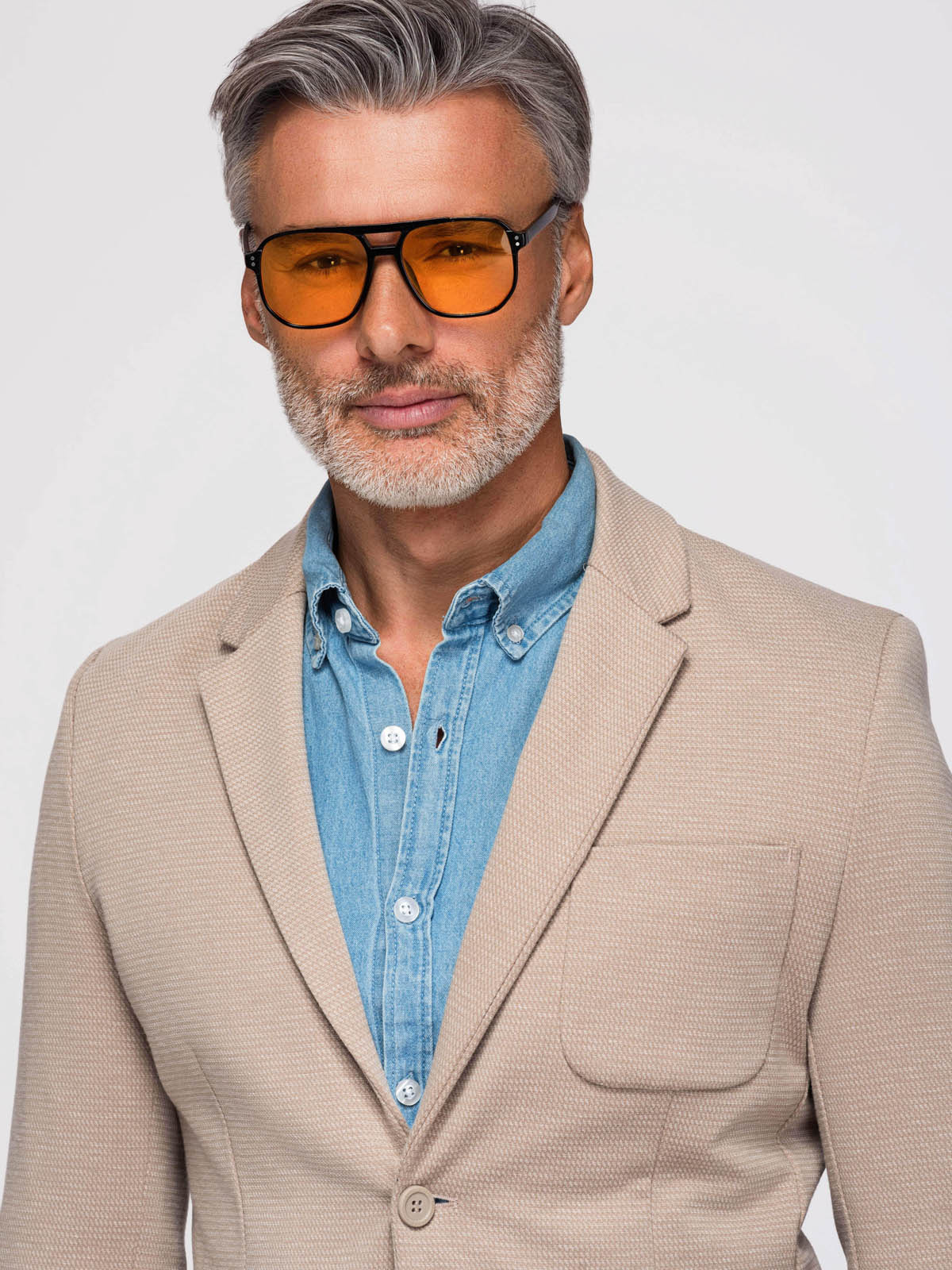 Ombre Elegant fitted men's structured knit blazer - beige