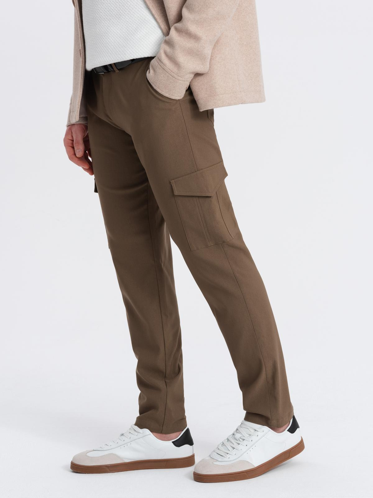 Ombre Men&#039;s REGULAR fabric pants with cargo pockets - olive