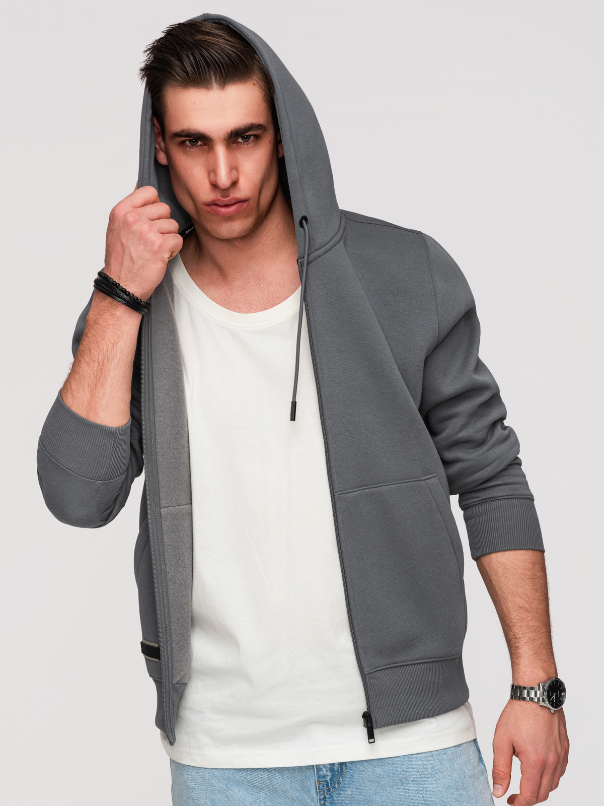 Ombre Men's unbuttoned BASIC sweatshirt - graphite