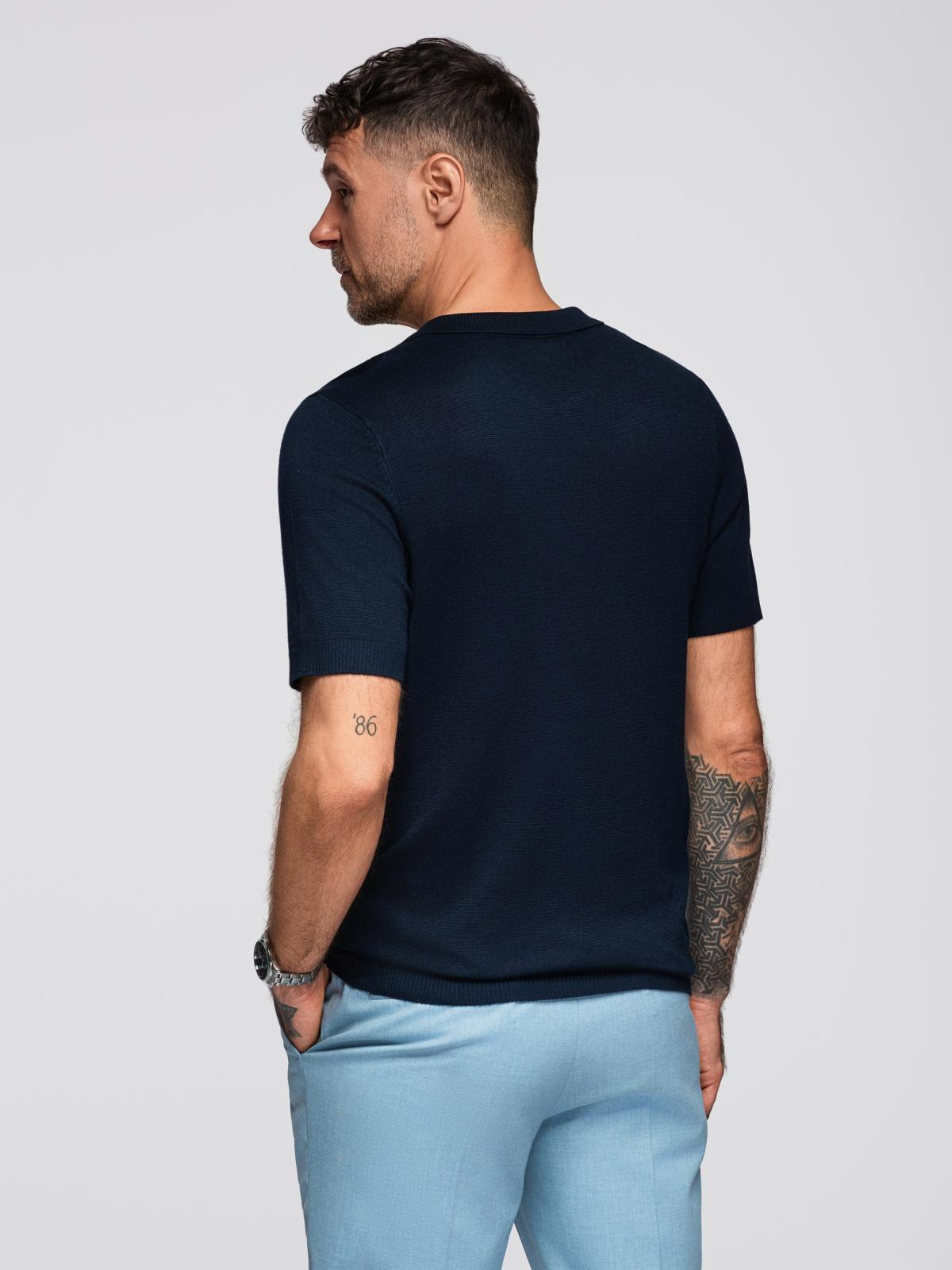 Ombre Men's buttonless polo shirt with classic weave - navy blue