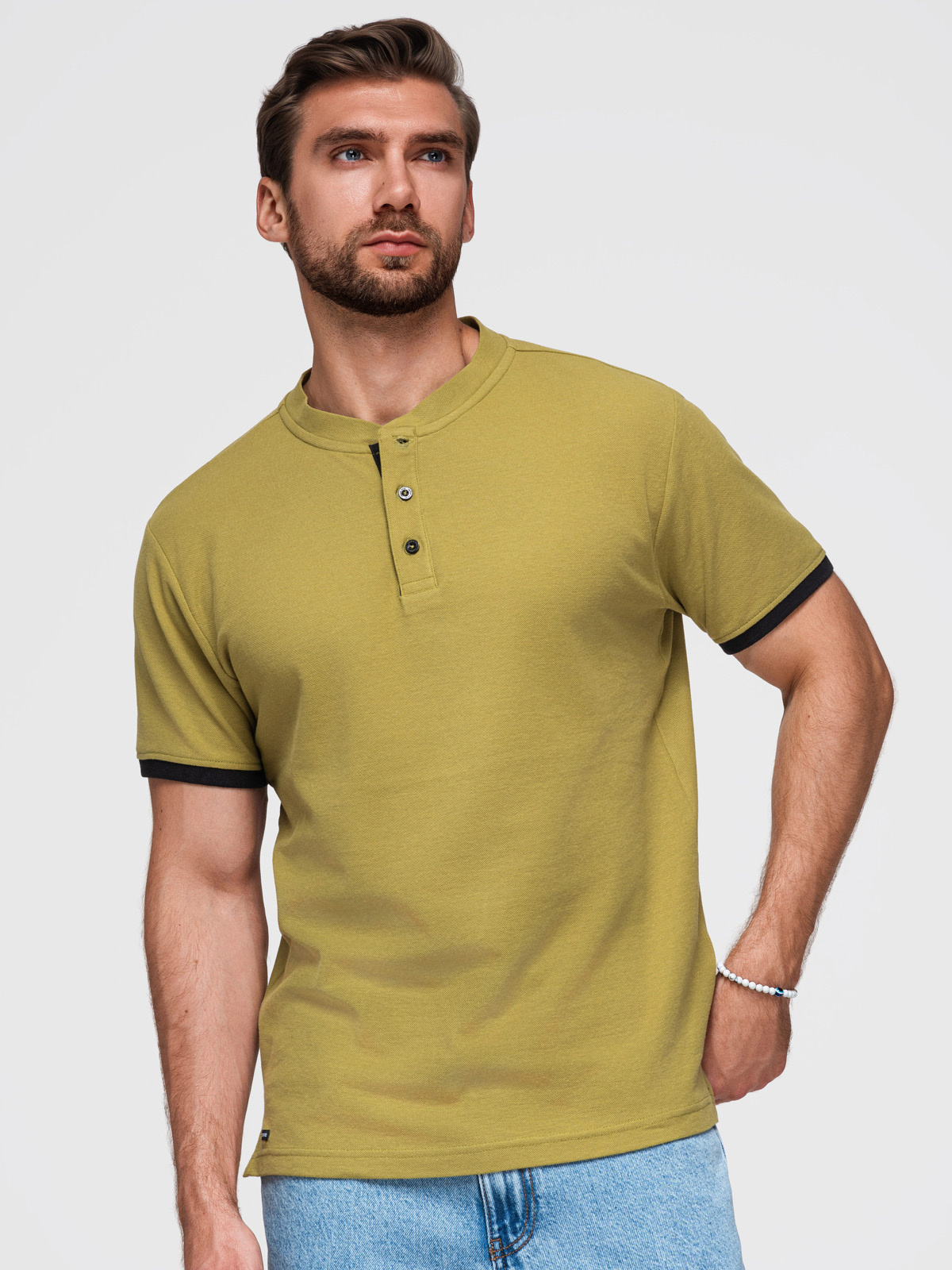 Ombre pánske tričko s henley výstrihom