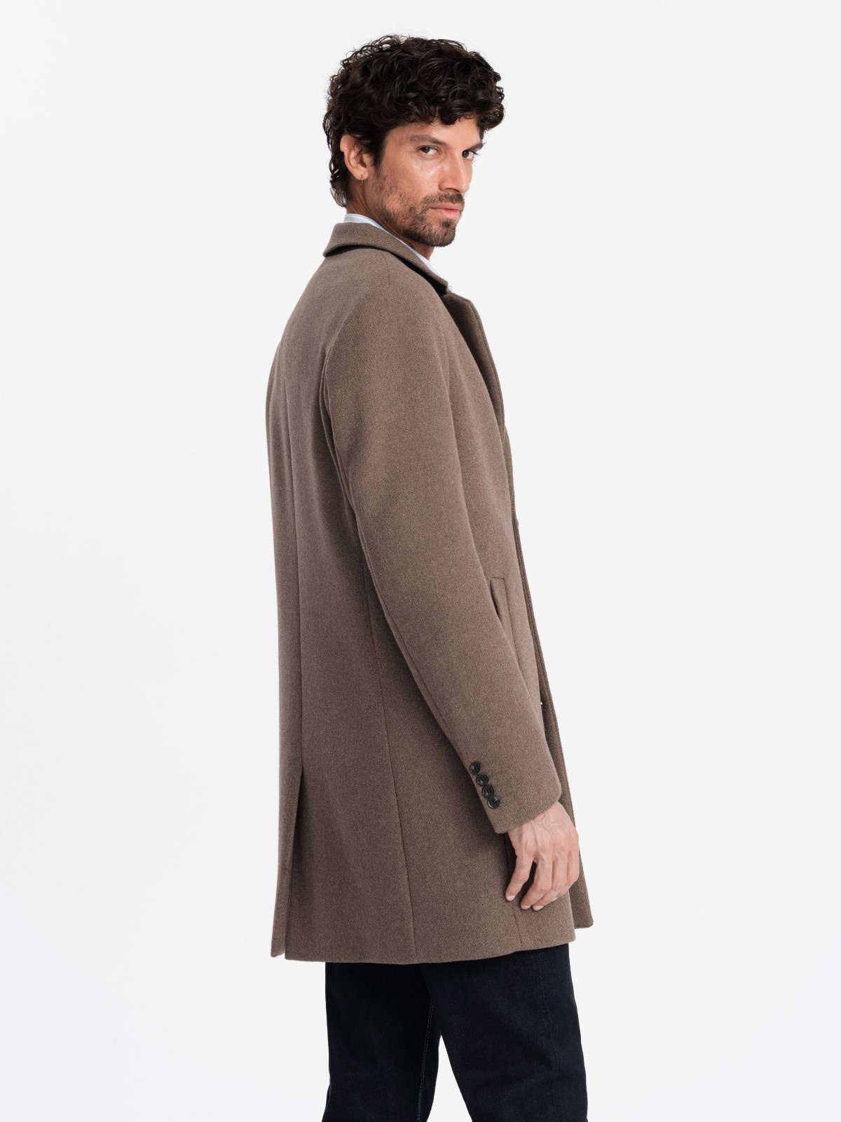 Ombre Elegant single-breasted men&#039;s wool coat - brown
