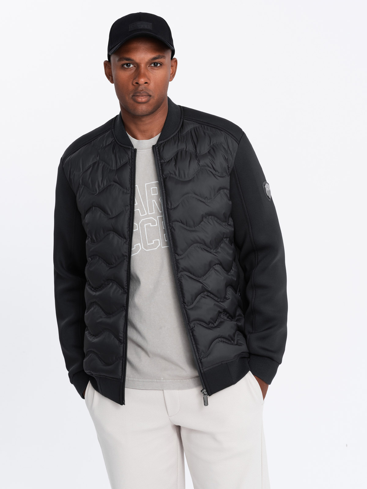 Ombre Men&#039;s quilted bomber jacket - black