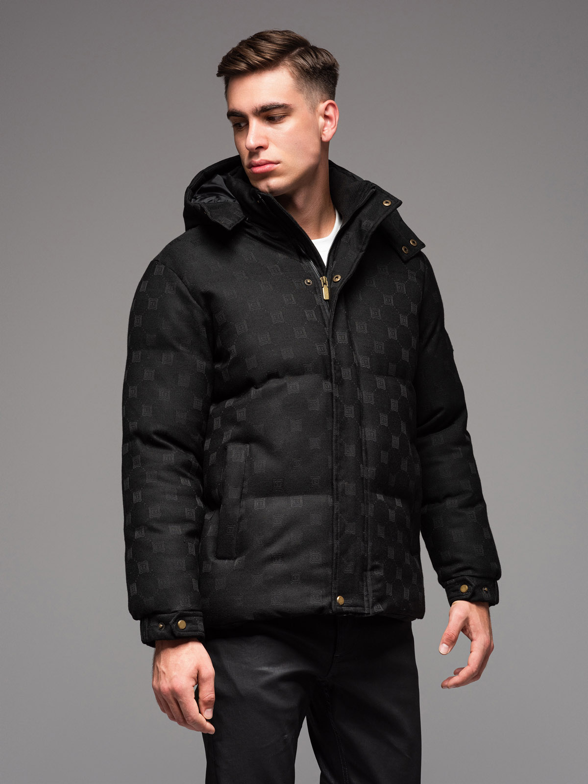 Ombre Men&#039;s patterned jacquard puffer jacket - black