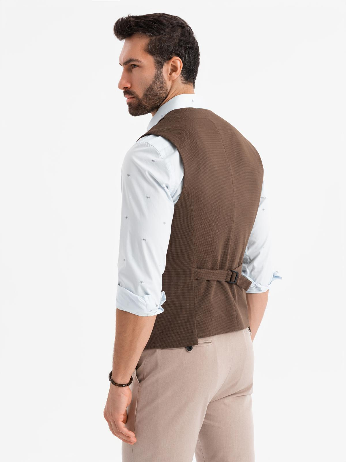 Ombre Fitted men&#039;s structured knit vest with lapels - brown