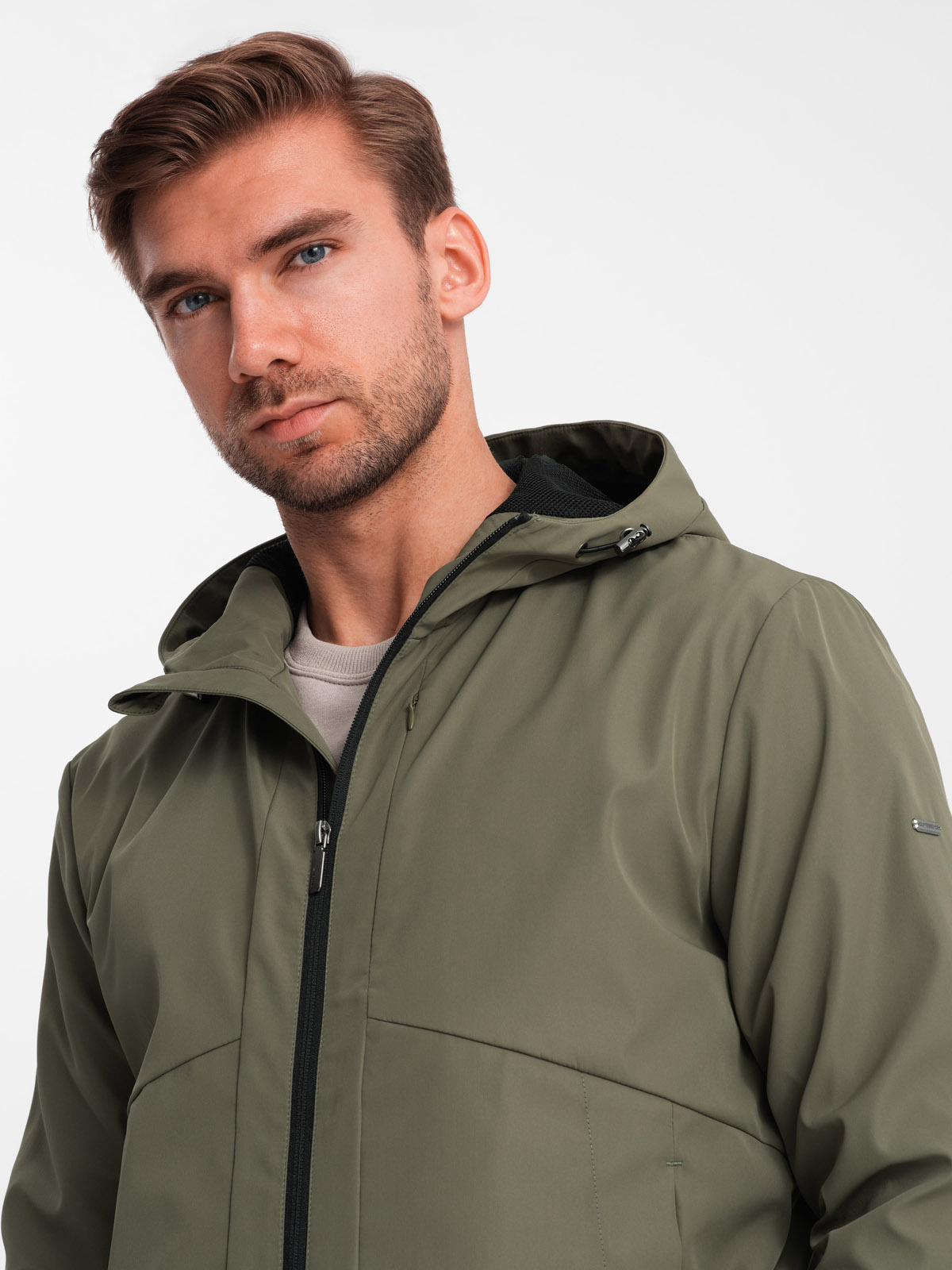 Ombre Men&#039;s lightweight jacket with hood and mesh lining - olive