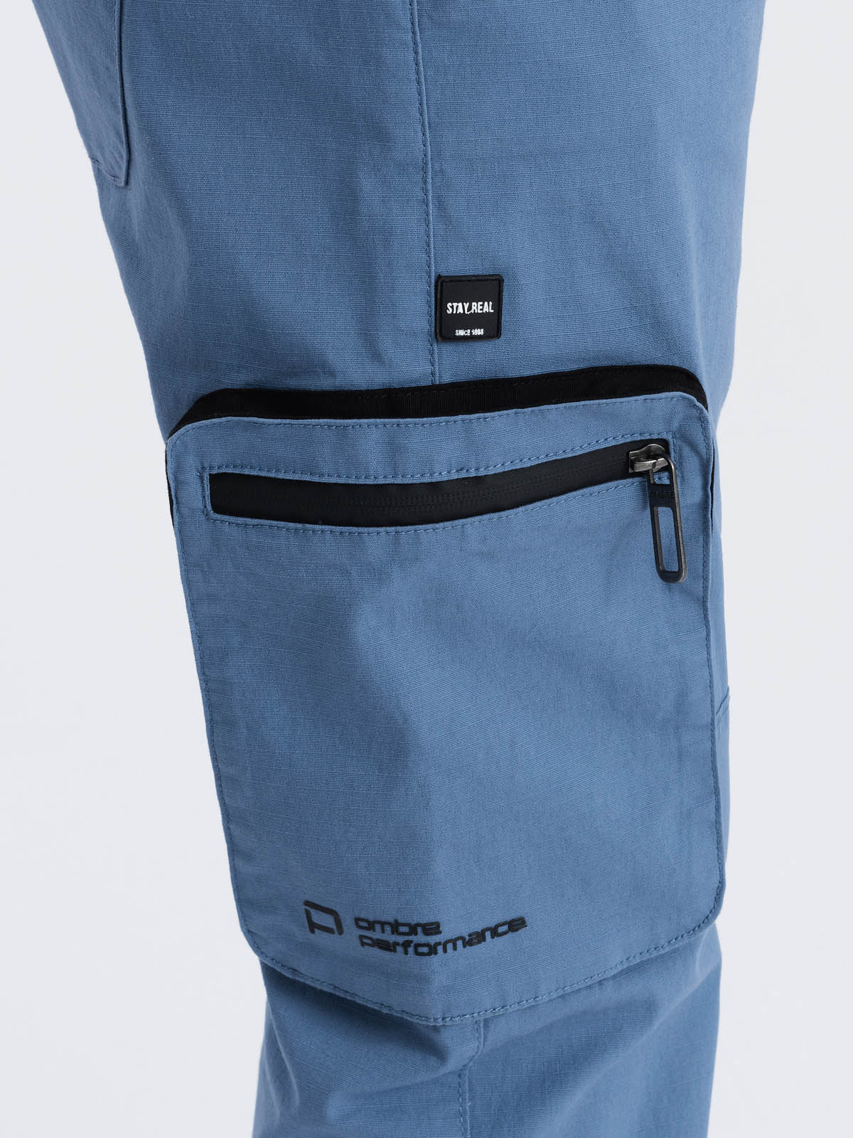 Ombre Men&#039;s JOGGER pants with stand-off and zippered cargo pockets - blue