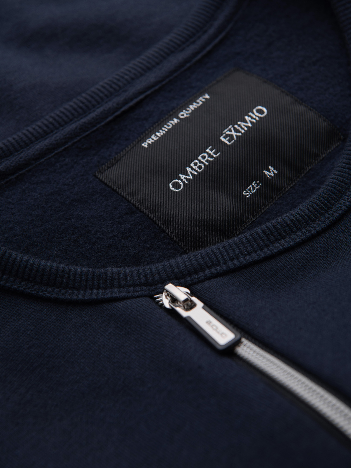 Ombre Men's sweatshirt with decorative zips on the front - navy blue