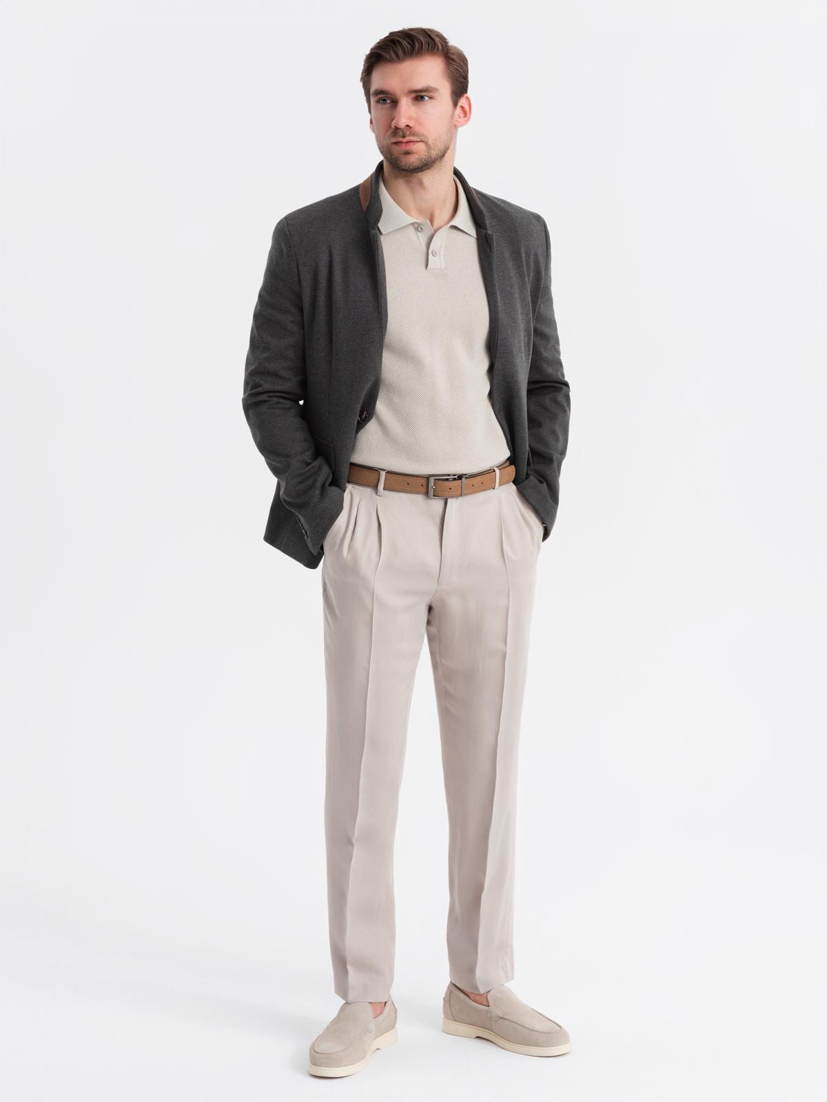 Ombre Men&#039;s melange rayon jacket with stand-up collar - black melange