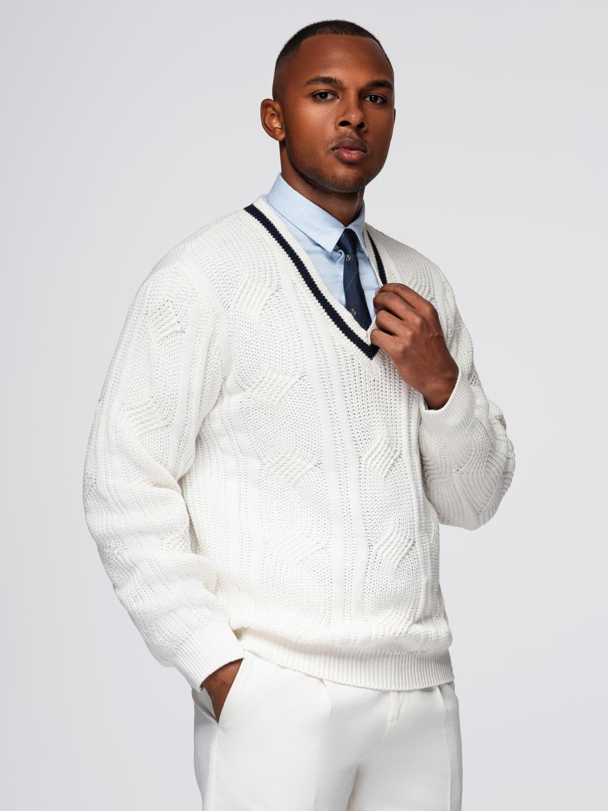 Ombre Men's plaid sweater with crew neckline - white