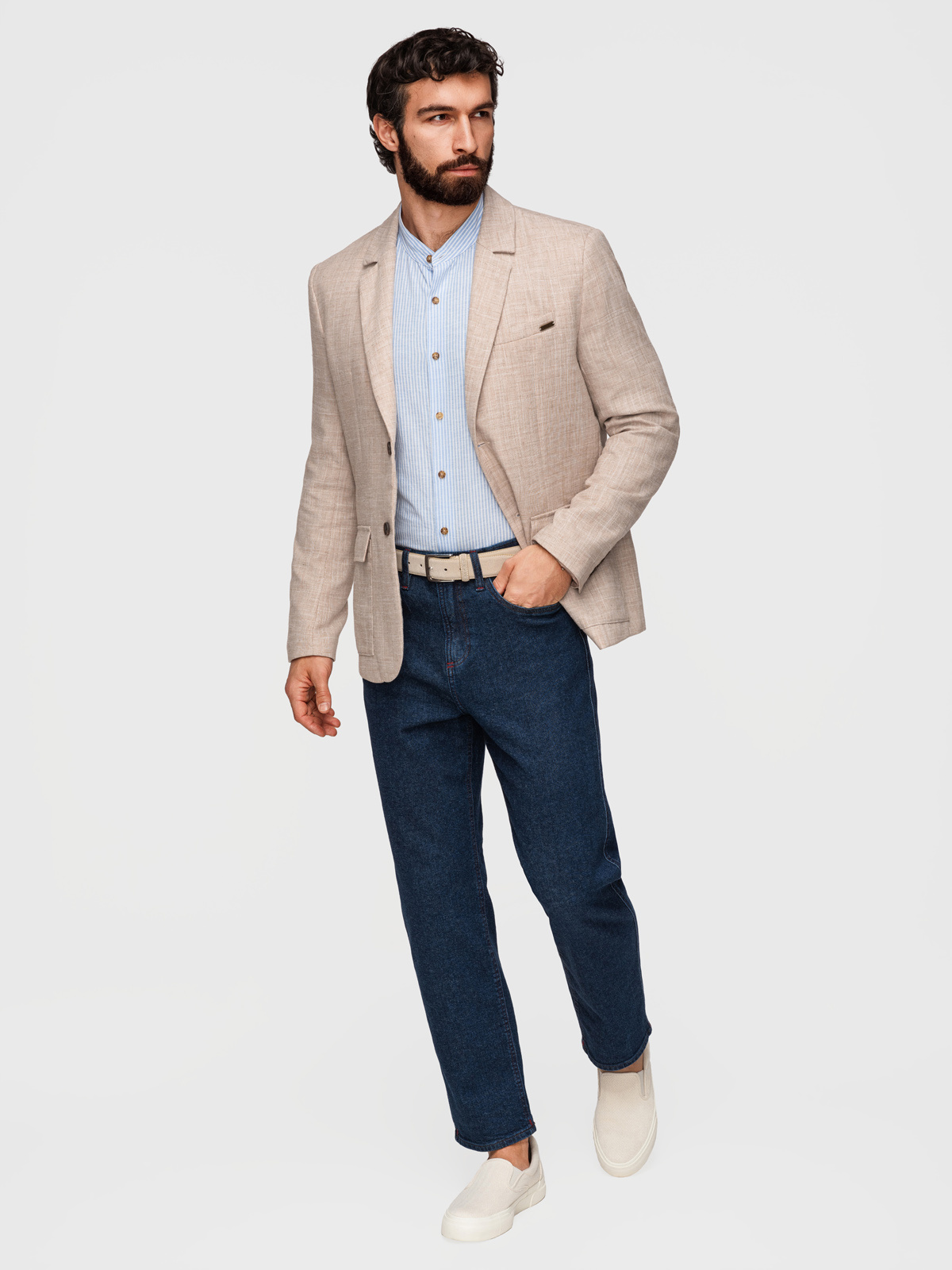 Ombre Men's REGULAR cut jacket with linen - light beige