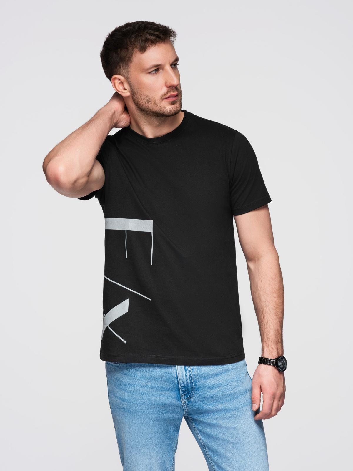 Ombre Men's cotton jersey T-shirt with large side lettering - black