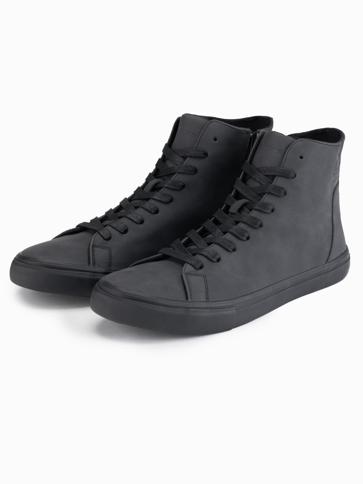 Ombre Men's high-top sneakers with matte texture and embossed logo - black