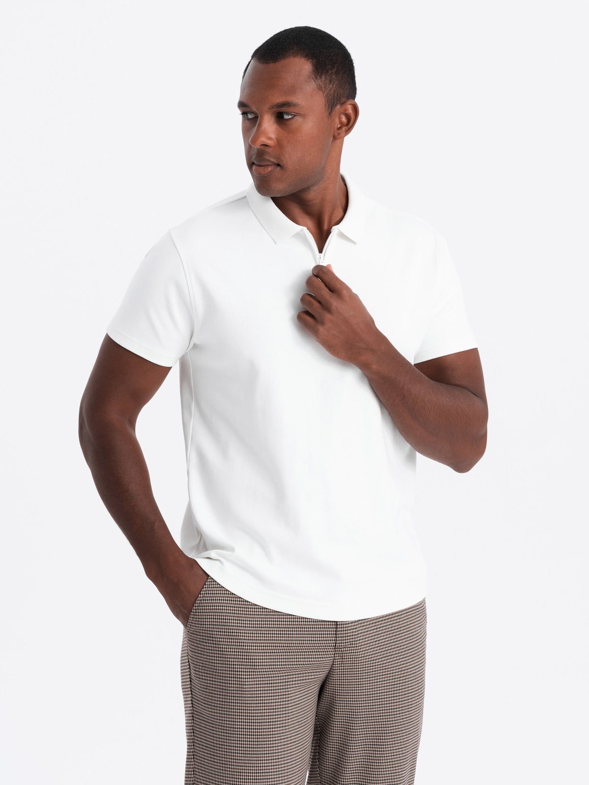Ombre Men's polo shirt with zippered collar - white