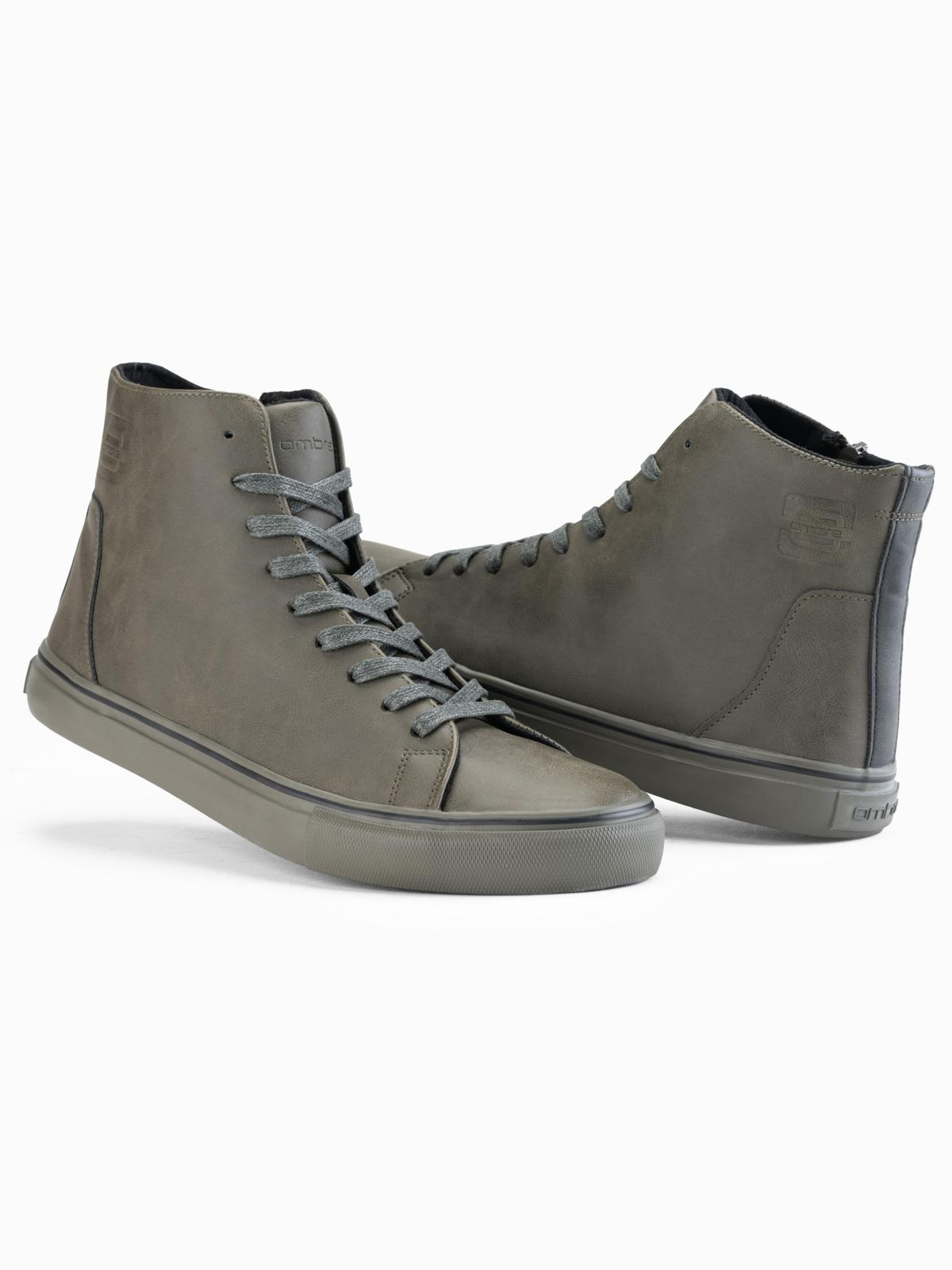Ombre Men's high-top sneakers with matte texture and embossed logo - dark olive