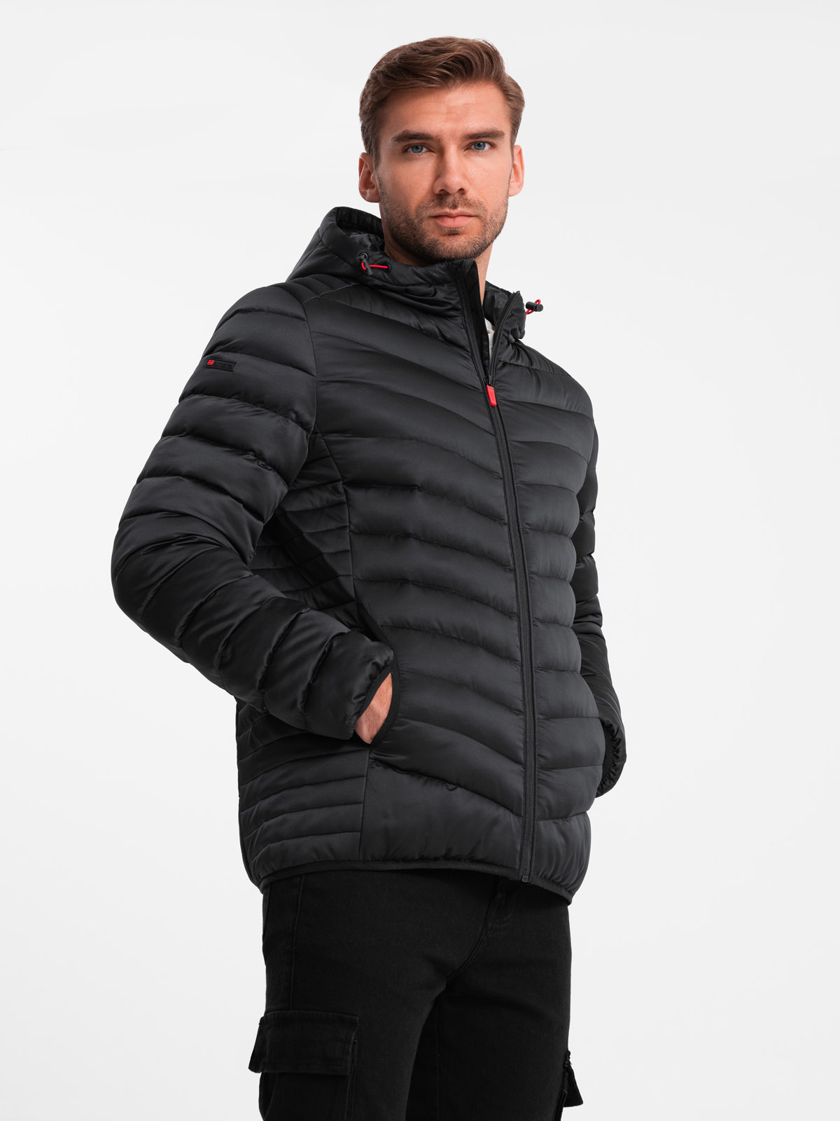 Ombre Lightly insulated quilted men's jacket with satin trim - black