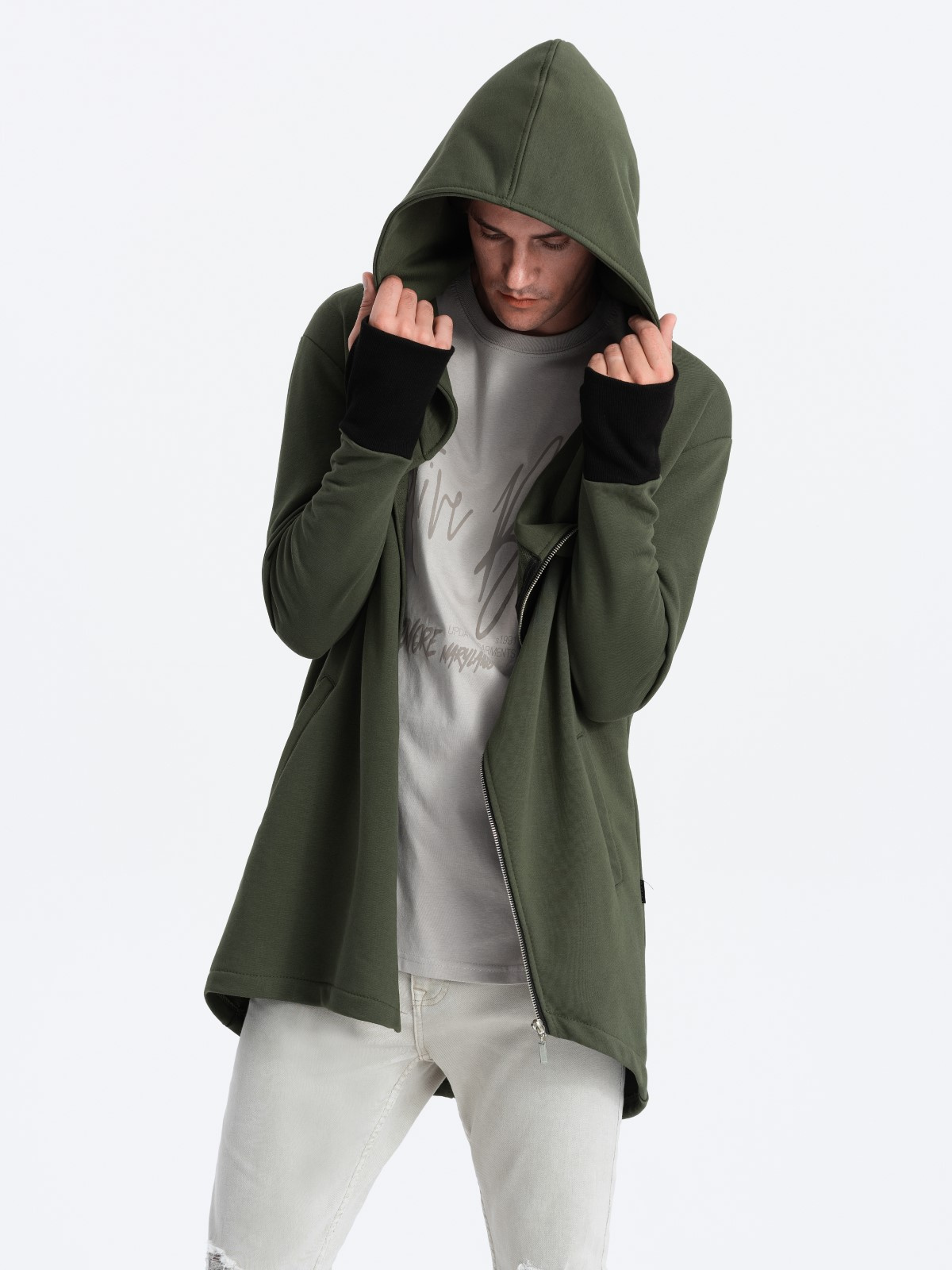 Ombre Asymmetrical men's sweatshirt with a spacious hood NANTES