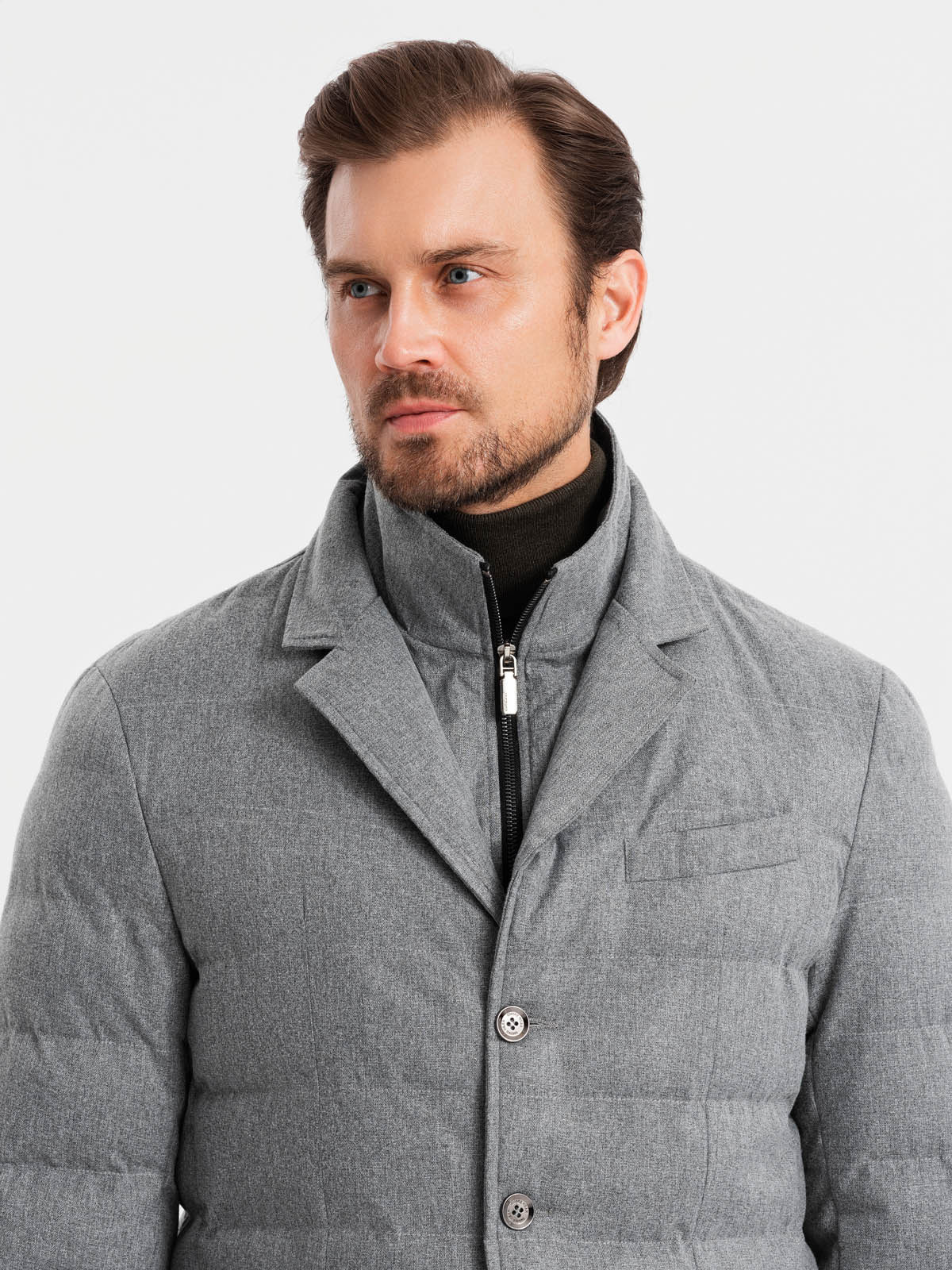 Ombre Men&#039;s jacket with a jacket cut with a fleece lining - gray