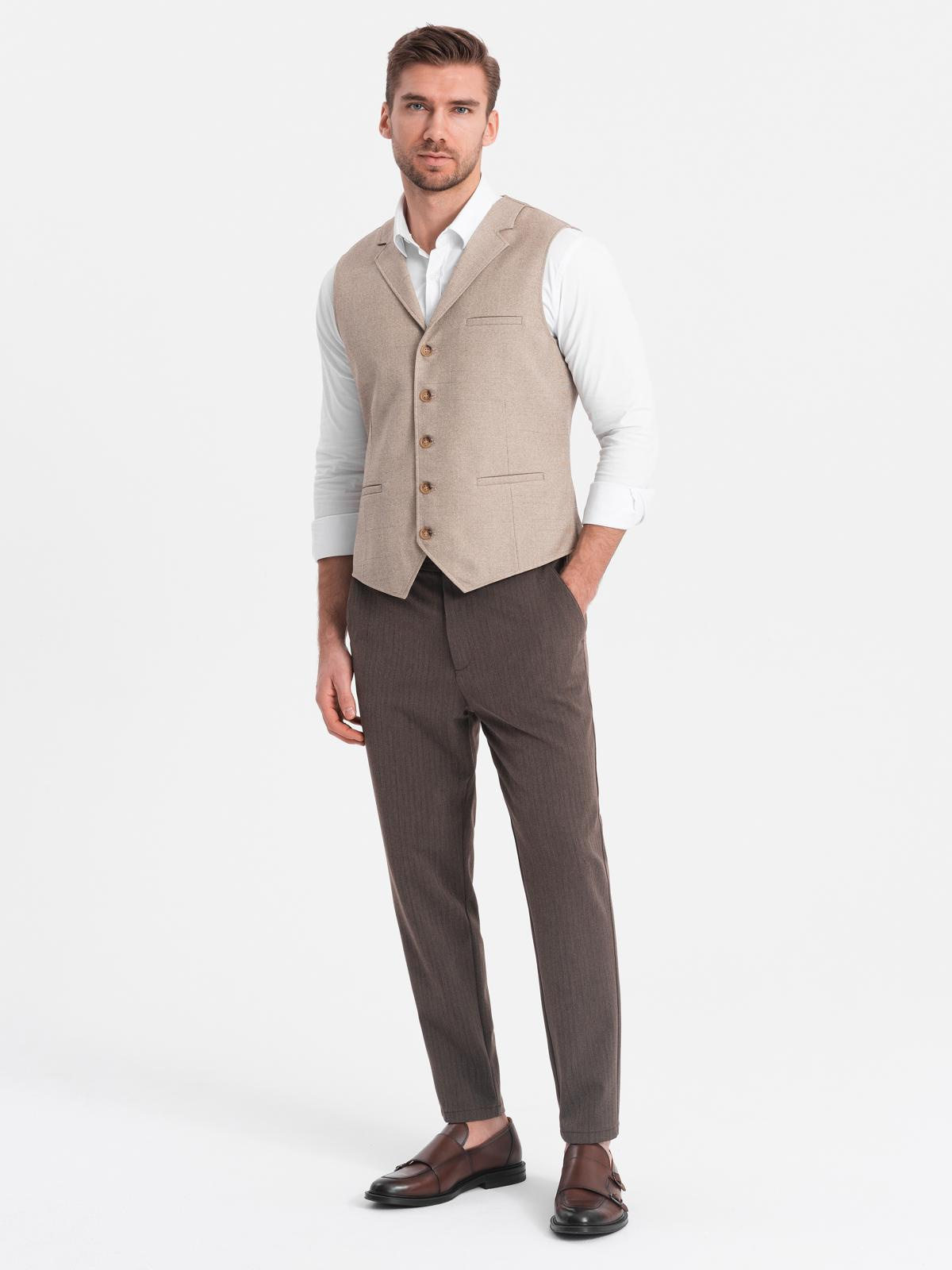 Ombre Mens chino pants with elastic waistband SLIM FIT - chocolate