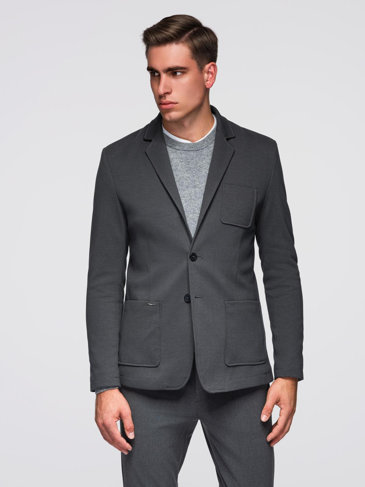 Ombre Men&#039;s SLIM knit jacket with subtle texture - graphite