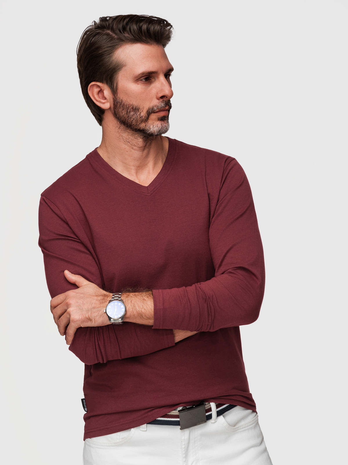 Ombre Men's unprinted longsleeve with a crew neckline - maroon