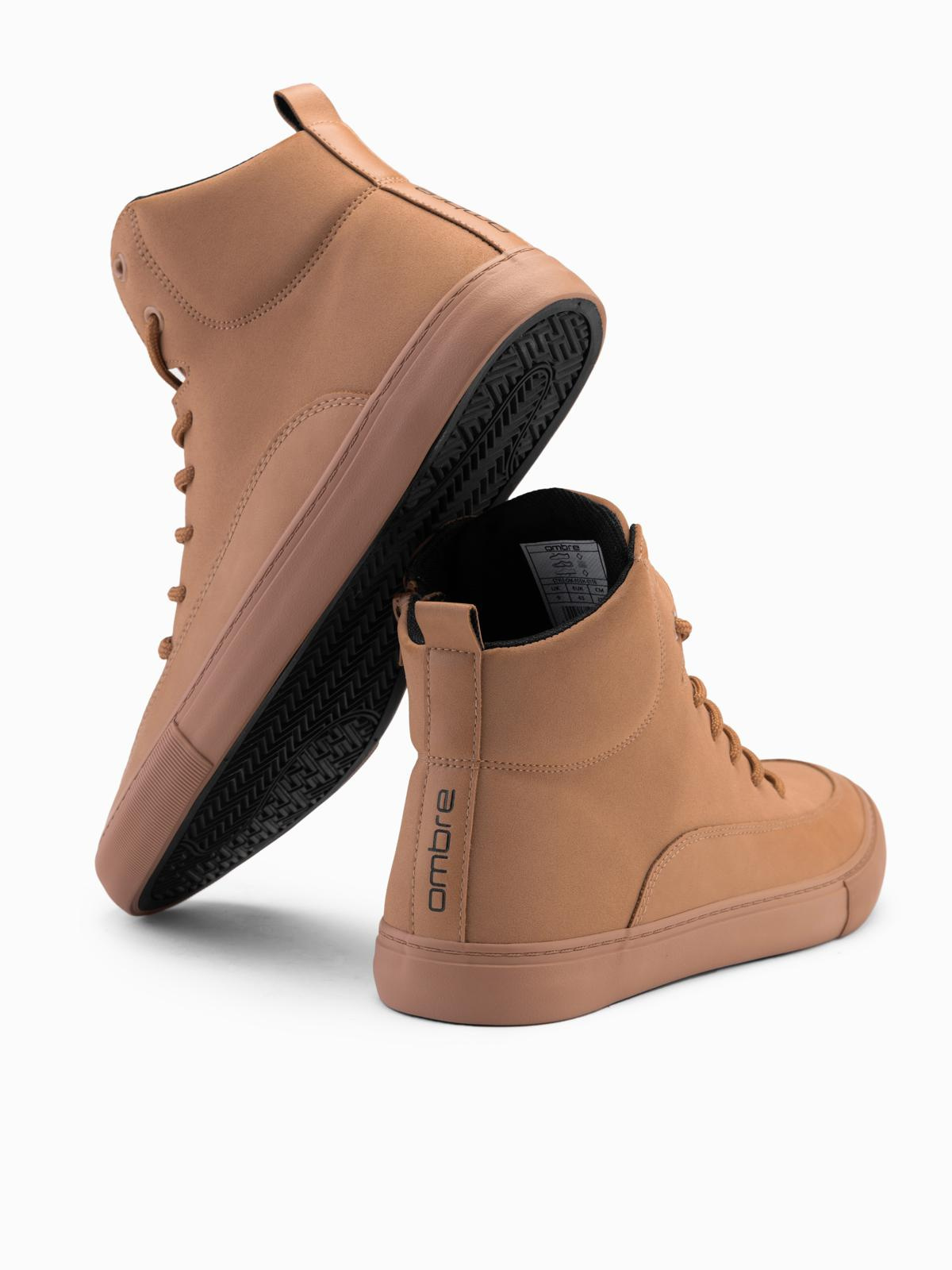 Ombre Men&#039;s ankle sneaker boots with decorative tabs - brown
