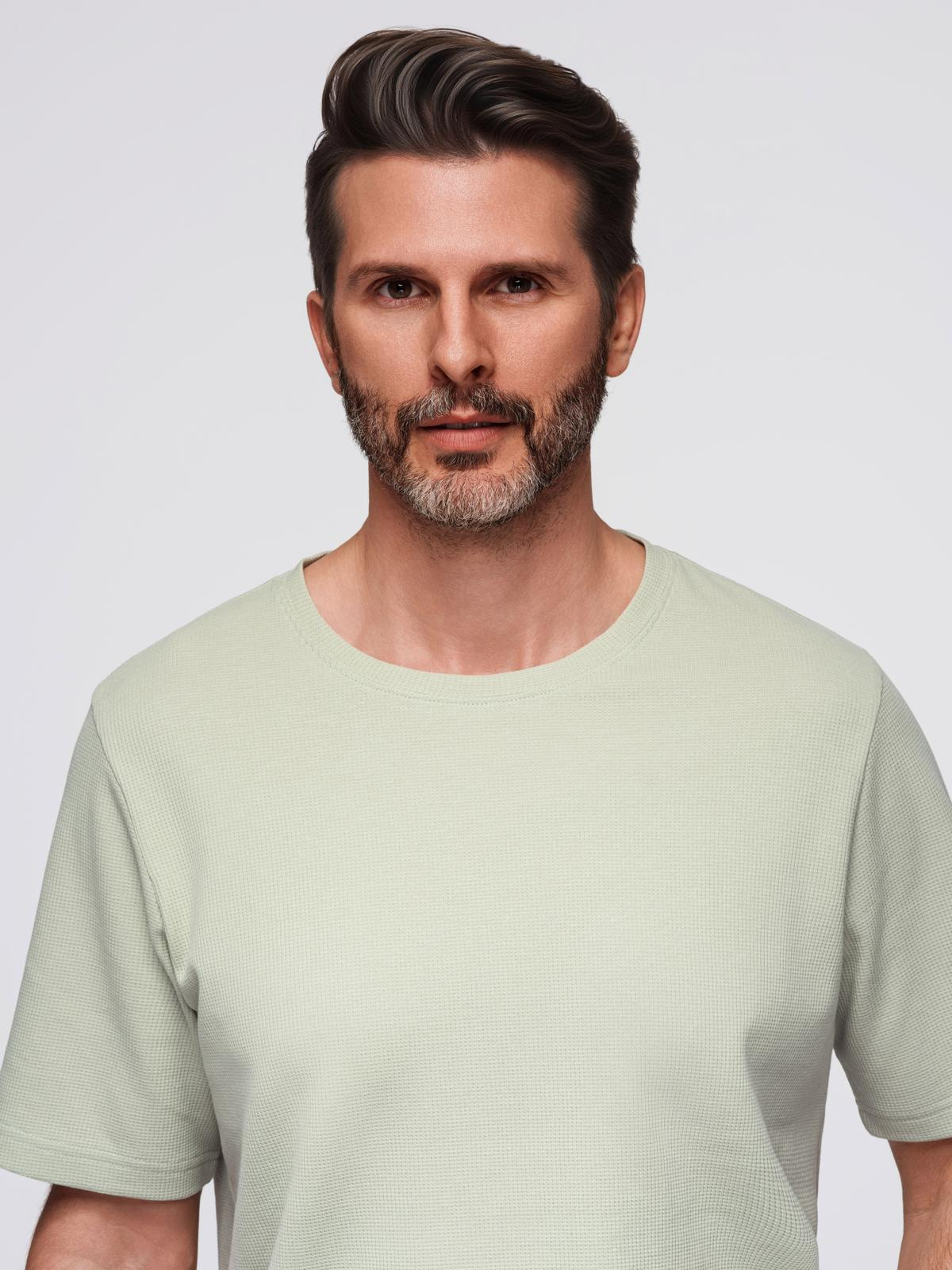 Ombre Men's waffle-textured T-shirt with round neckline - pistachio
