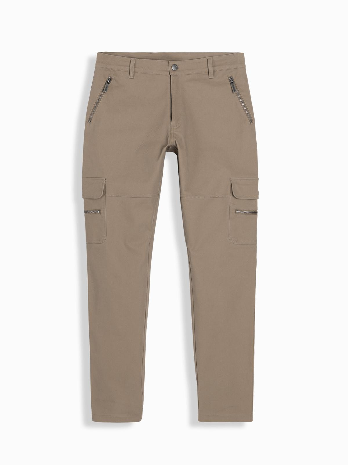 Ombre Men's cargo pants STRAIGHT LEG with zippered pockets - khaki